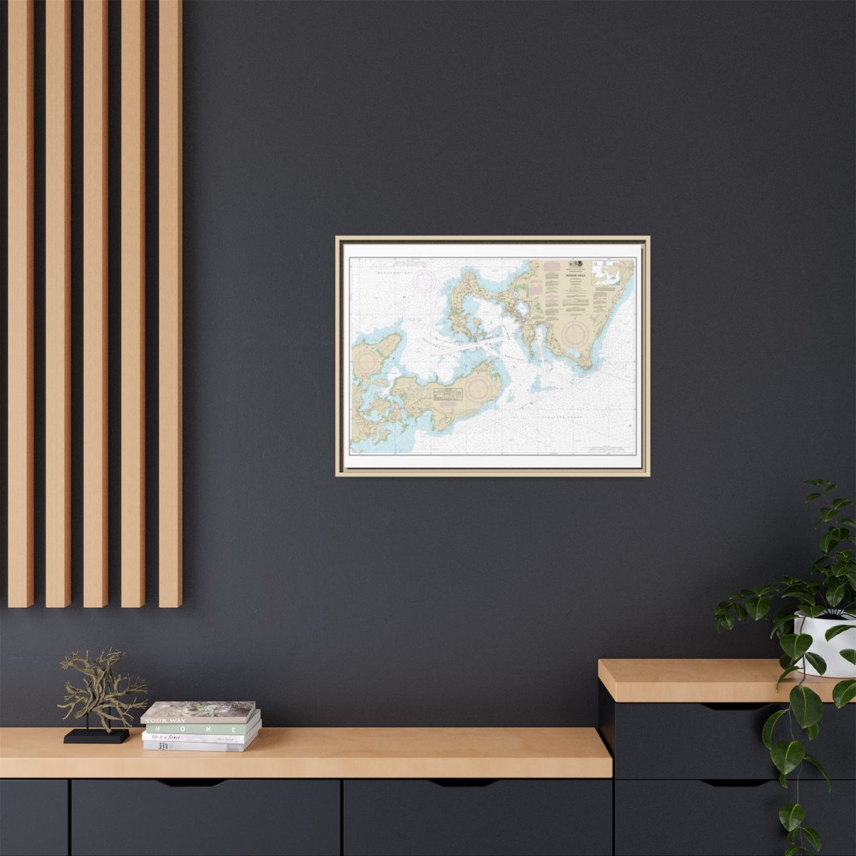 Chart 13235 Woods Hole - NOAA Nautical Chart Floating Frame Canvas | 32" x 24" | 40" x 30" - Natural context-2