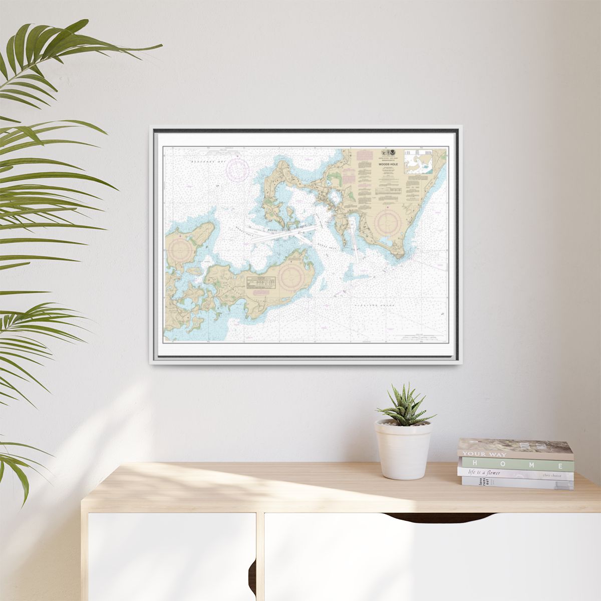 Chart 13235 Woods Hole - NOAA Nautical Chart Floating Frame Canvas | 32" x 24" | 40" x 30" - White context-1