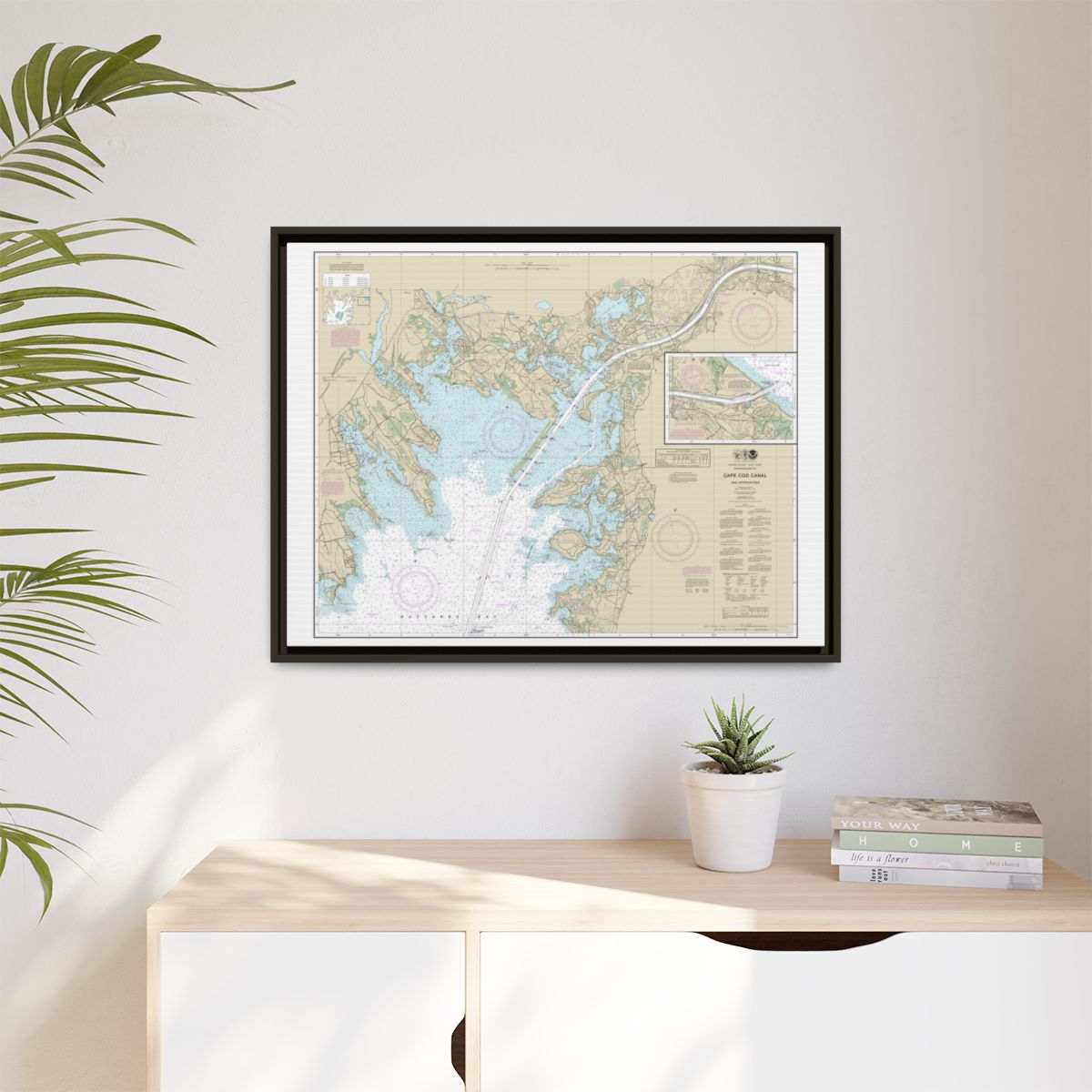 Chart 13236 Cape Cod Canal and Approaches - NOAA Nautical Chart Floating Frame Canvas | 32" x 24" | 40" x 30" - Espresso context-1
