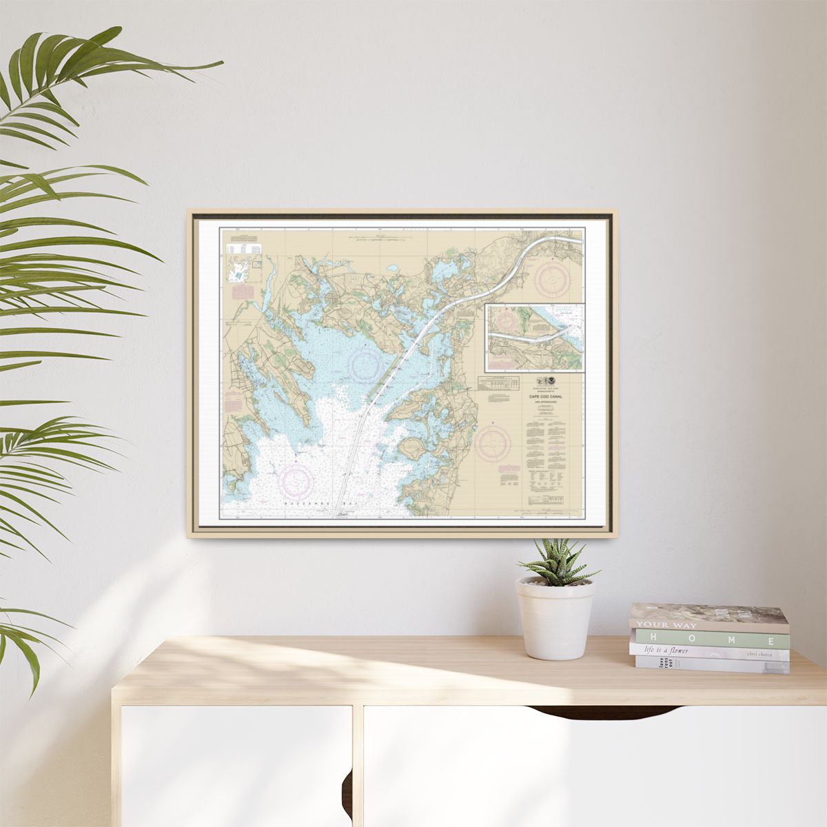 Chart 13236 Cape Cod Canal and Approaches - NOAA Nautical Chart Floating Frame Canvas | 32" x 24" | 40" x 30" - Natural context-1