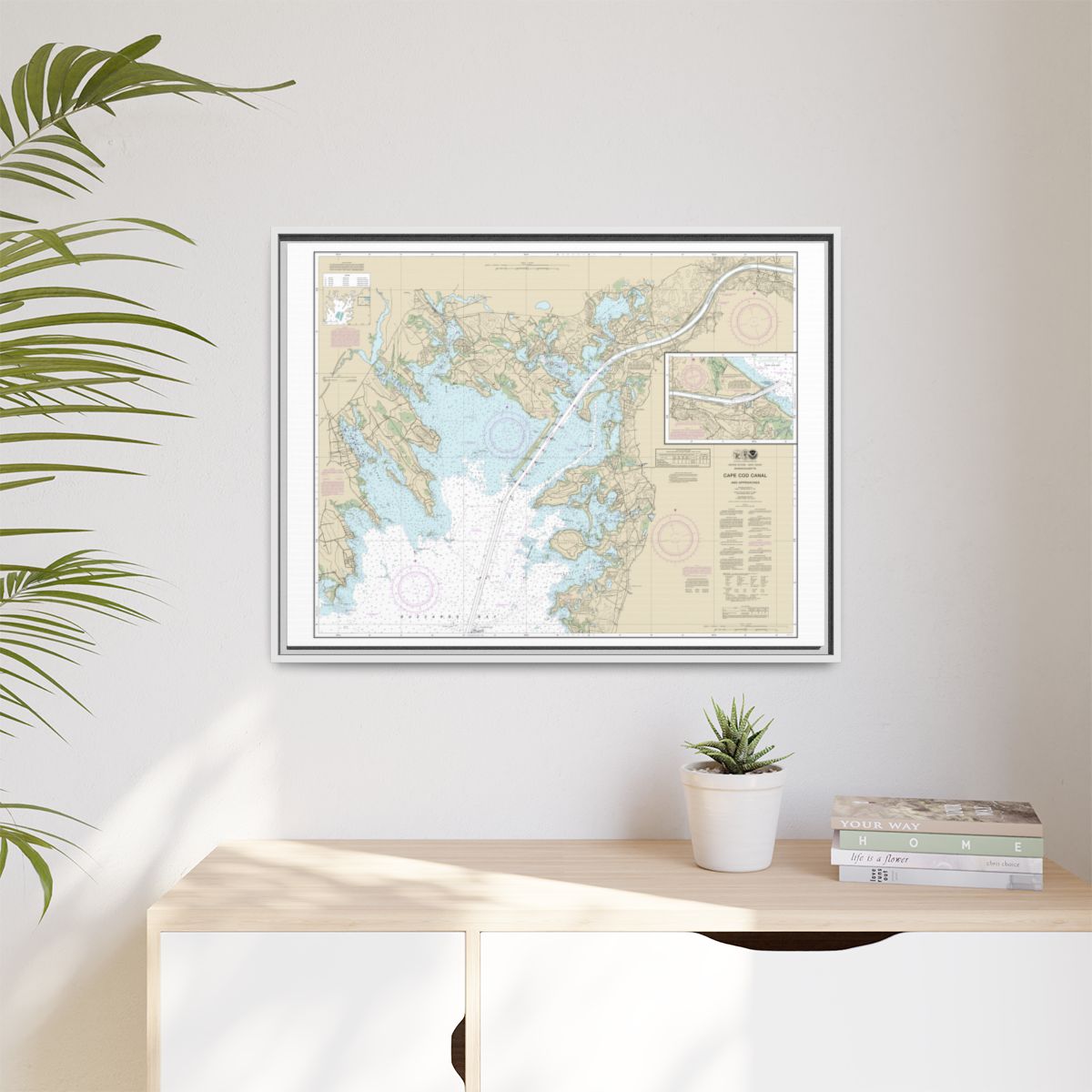 Chart 13236 Cape Cod Canal and Approaches - NOAA Nautical Chart Floating Frame Canvas | 32" x 24" | 40" x 30" - White context-1