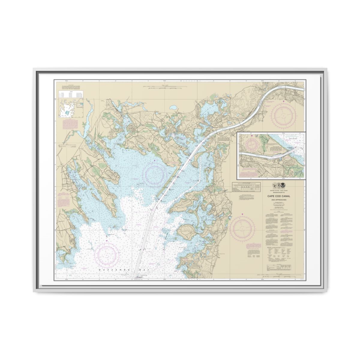 Chart 13236 Cape Cod Canal and Approaches - NOAA Nautical Chart Floating Frame Canvas | 32" x 24" | 40" x 30" - White front