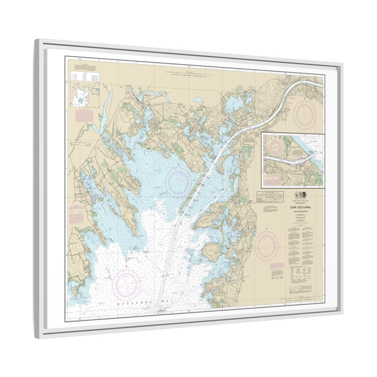Chart 13236 Cape Cod Canal and Approaches - NOAA Nautical Chart Floating Frame Canvas | 32" x 24" | 40" x 30" - White side