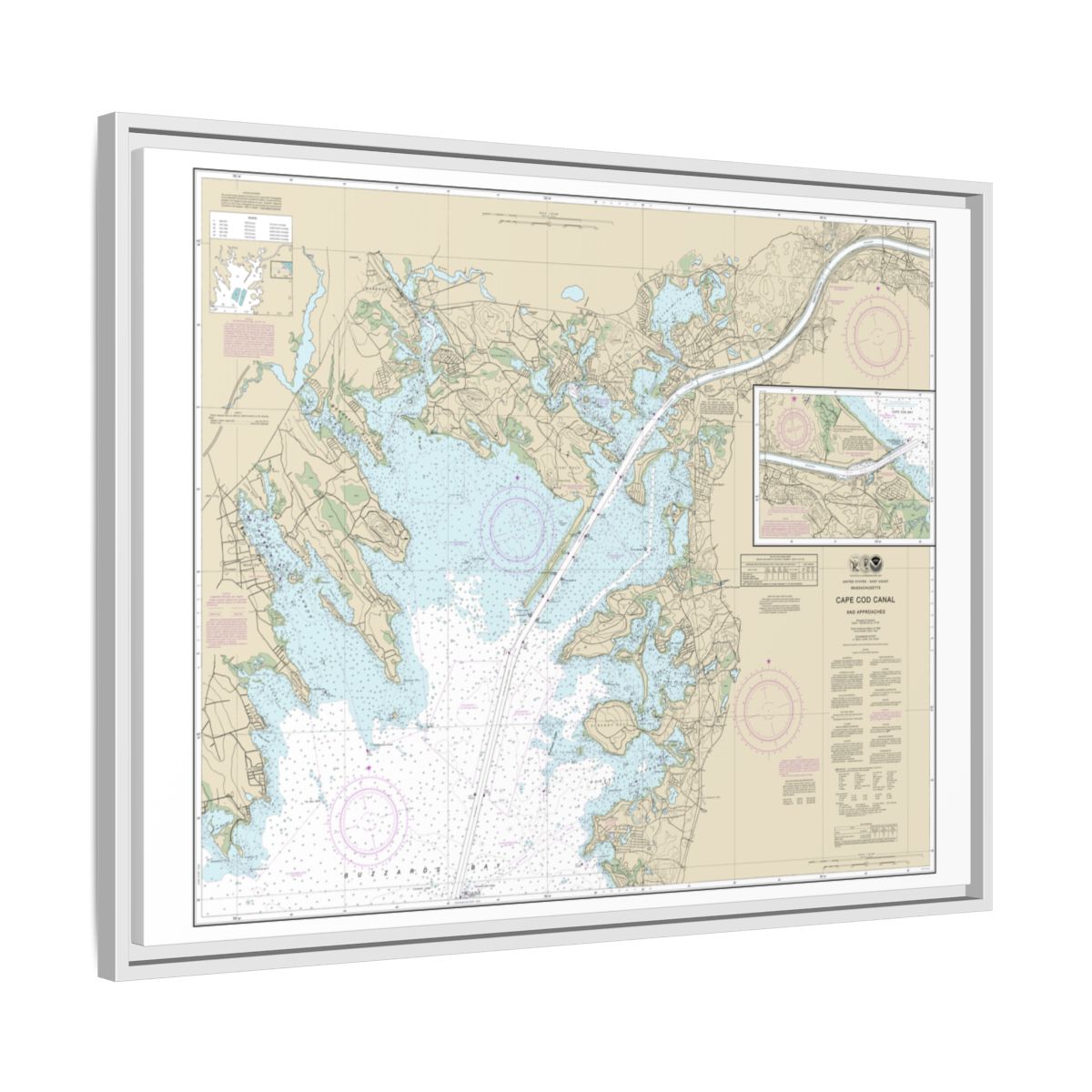 Chart 13236 Cape Cod Canal and Approaches - NOAA Nautical Chart Floating Frame Canvas | 32" x 24" | 40" x 30" - White side