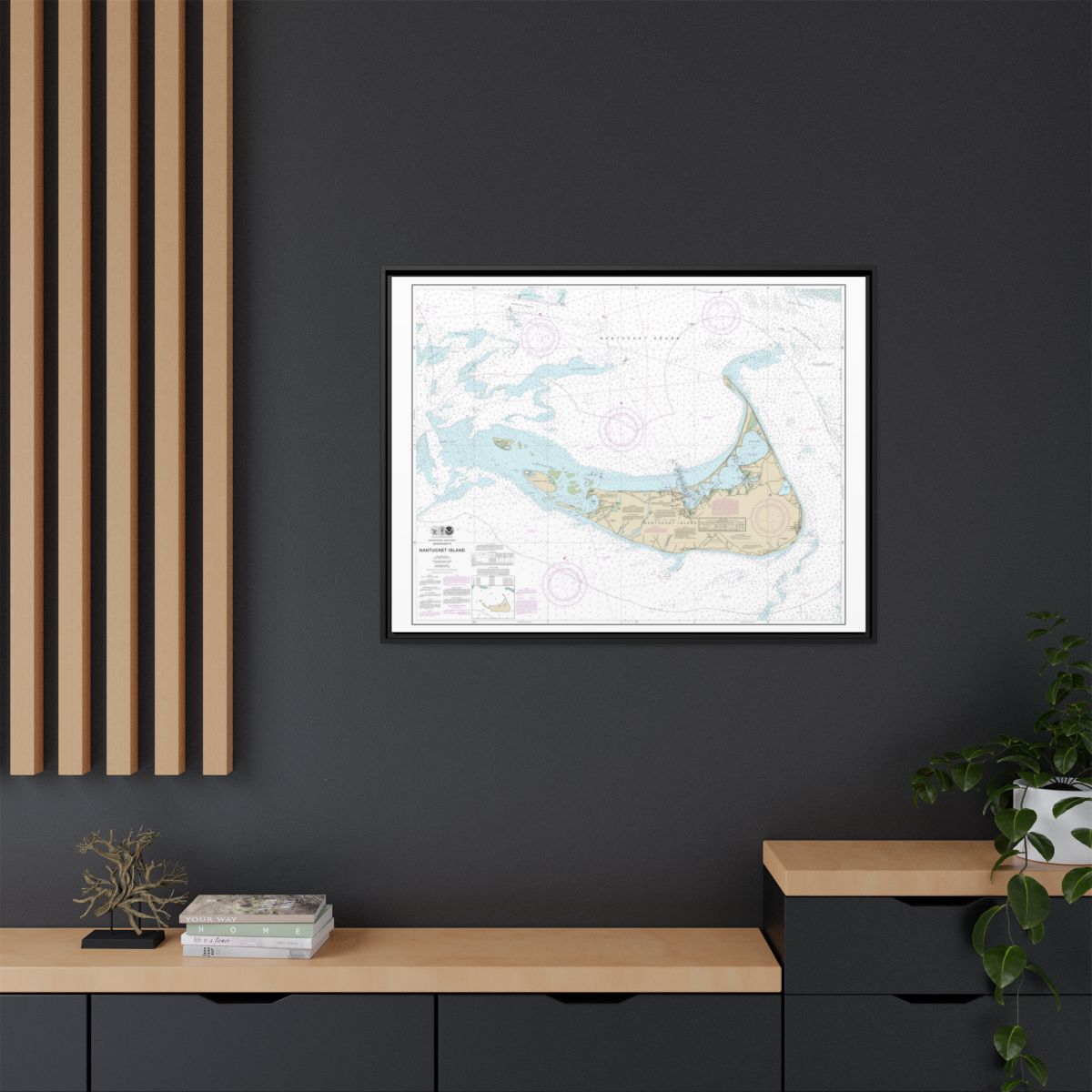 Chart 13241 Nantucket Island - NOAA Nautical Chart Floating Frame Canvas | 32" x 24" | 40" x 30" - Black context-2