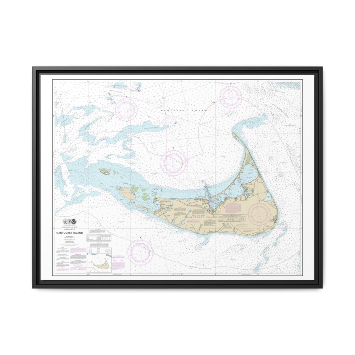 Chart 13241 Nantucket Island - NOAA Nautical Chart Floating Frame Canvas | 32" x 24" | 40" x 30" - Black front