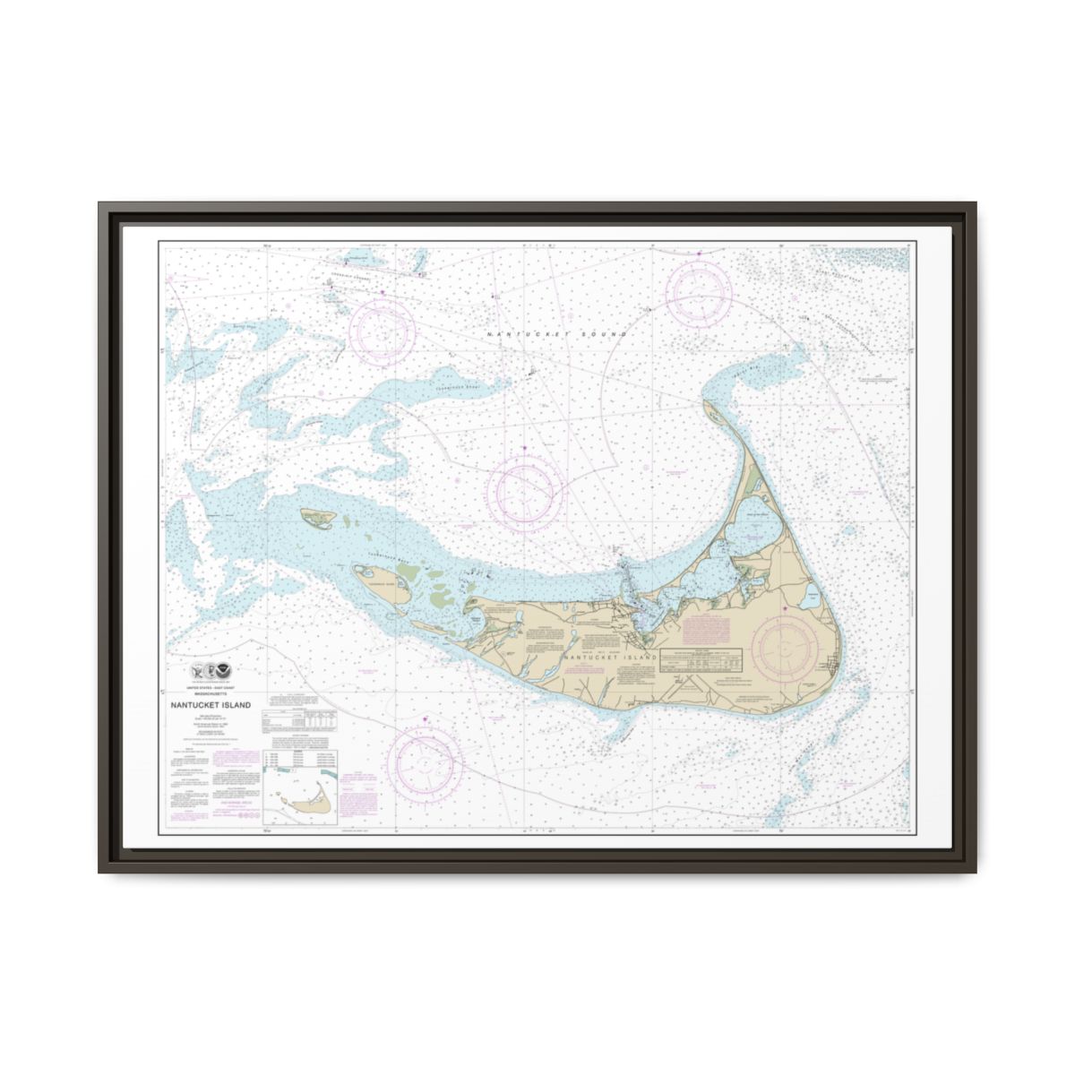 Chart 13241 Nantucket Island - NOAA Nautical Chart Floating Frame Canvas | 32" x 24" | 40" x 30" - Espresso front