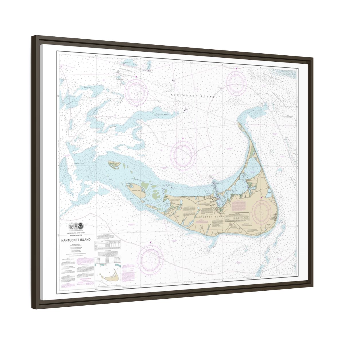 Chart 13241 Nantucket Island - NOAA Nautical Chart Floating Frame Canvas | 32" x 24" | 40" x 30" - Espresso side