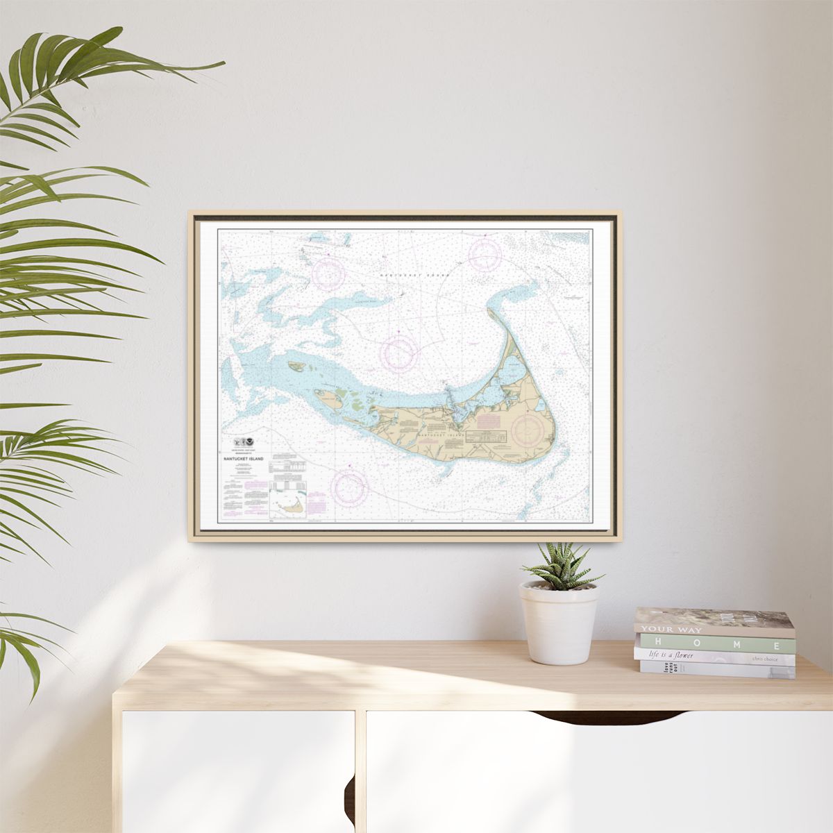 Chart 13241 Nantucket Island - NOAA Nautical Chart Floating Frame Canvas | 32" x 24" | 40" x 30" - Natural context-1