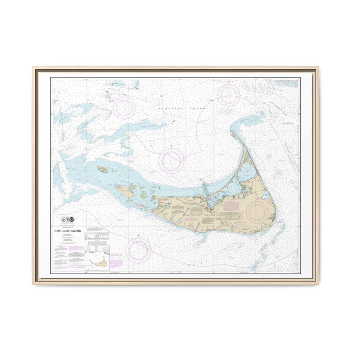 Chart 13241 Nantucket Island - NOAA Nautical Chart Floating Frame Canvas | 32" x 24" | 40" x 30" - Natural front