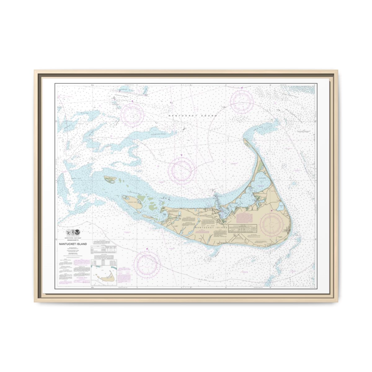 Chart 13241 Nantucket Island - NOAA Nautical Chart Floating Frame Canvas | 32" x 24" | 40" x 30" - Natural front