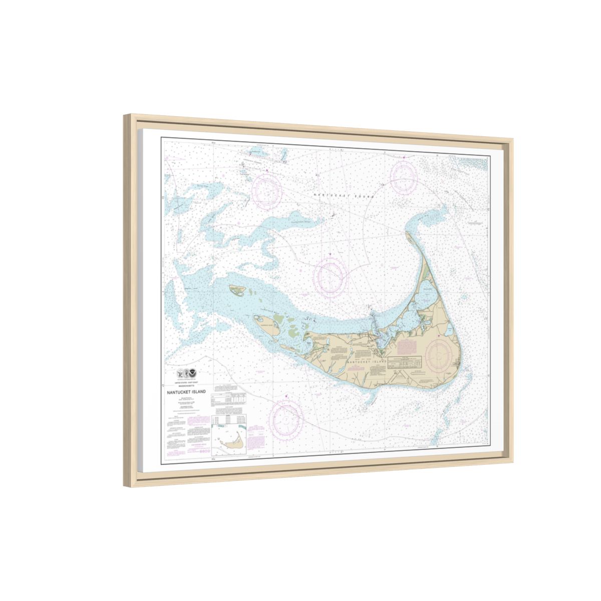 Chart 13241 Nantucket Island - NOAA Nautical Chart Floating Frame Canvas | 32" x 24" | 40" x 30" - Natural side