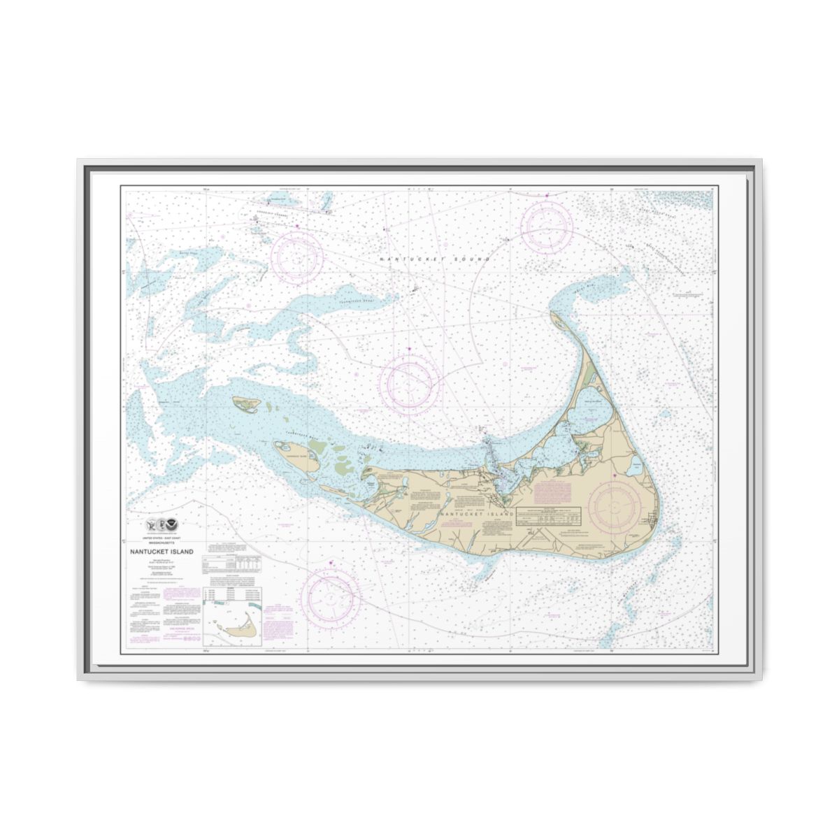 Chart 13241 Nantucket Island - NOAA Nautical Chart Floating Frame Canvas | 32" x 24" | 40" x 30" - White front