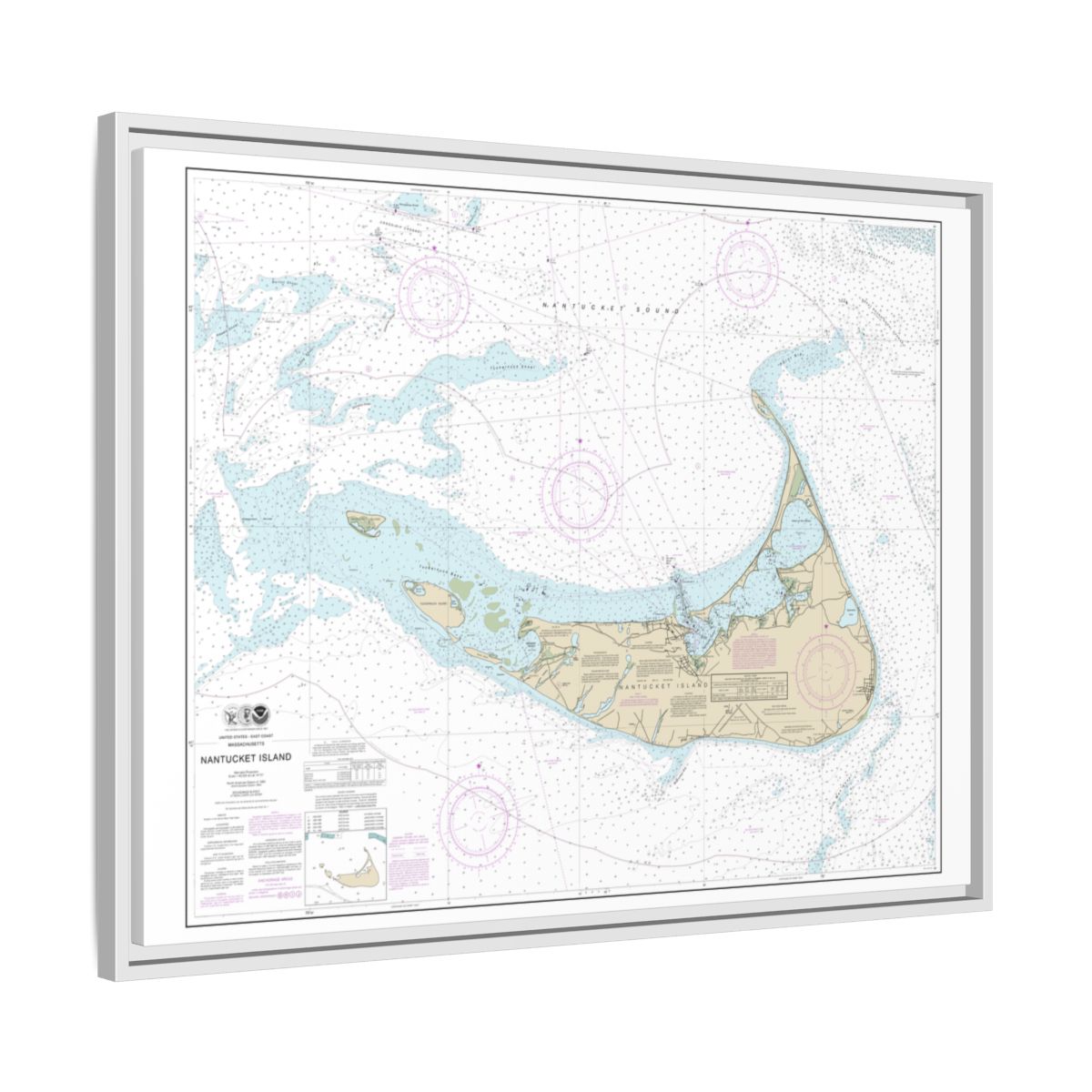 Chart 13241 Nantucket Island - NOAA Nautical Chart Floating Frame Canvas | 32" x 24" | 40" x 30" - White side