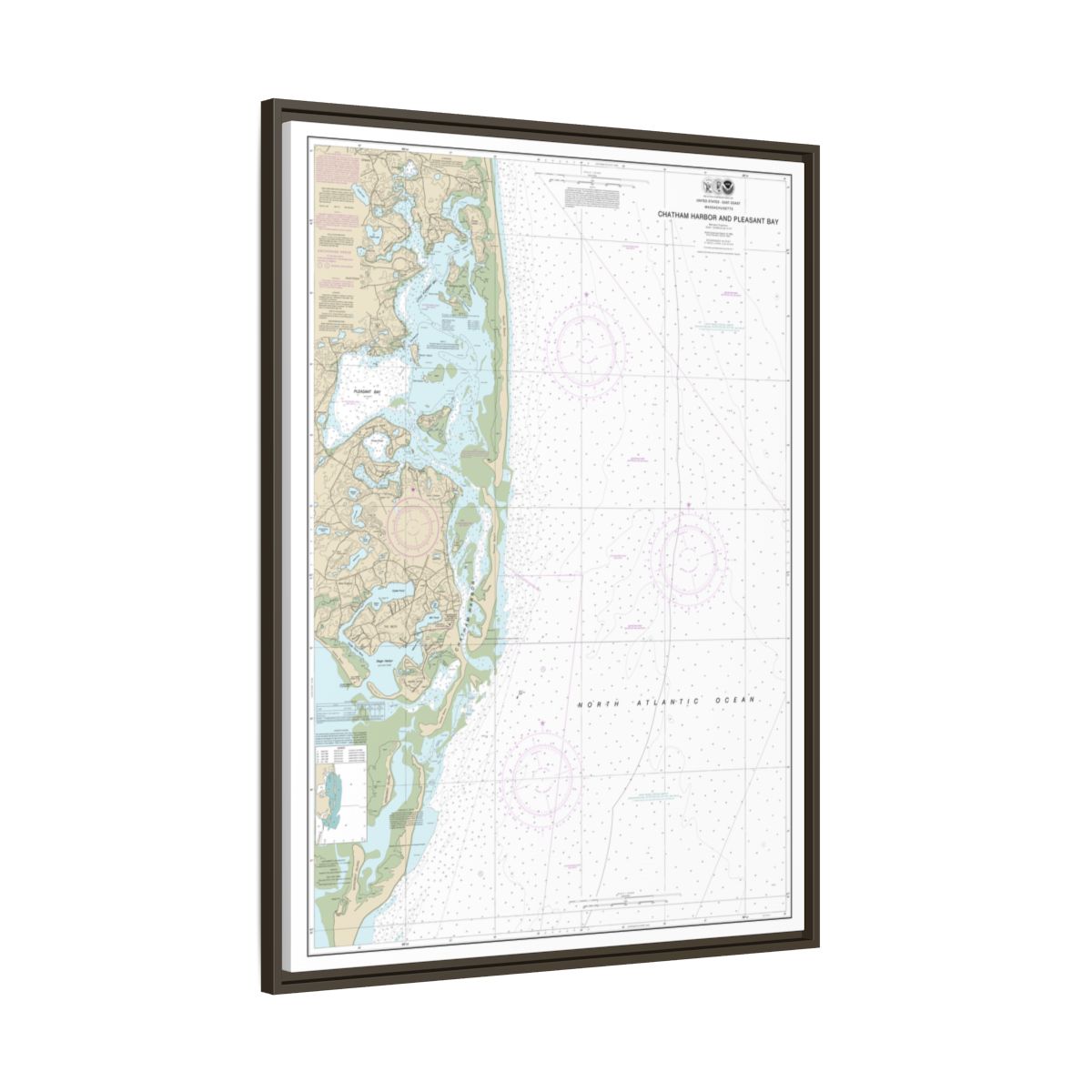 Chart 13248 Chatham Harbor and Pleasant Bay - NOAA Nautical Chart Floating Frame Canvas | 24" x 32" | 30" x 40" - Espresso side
