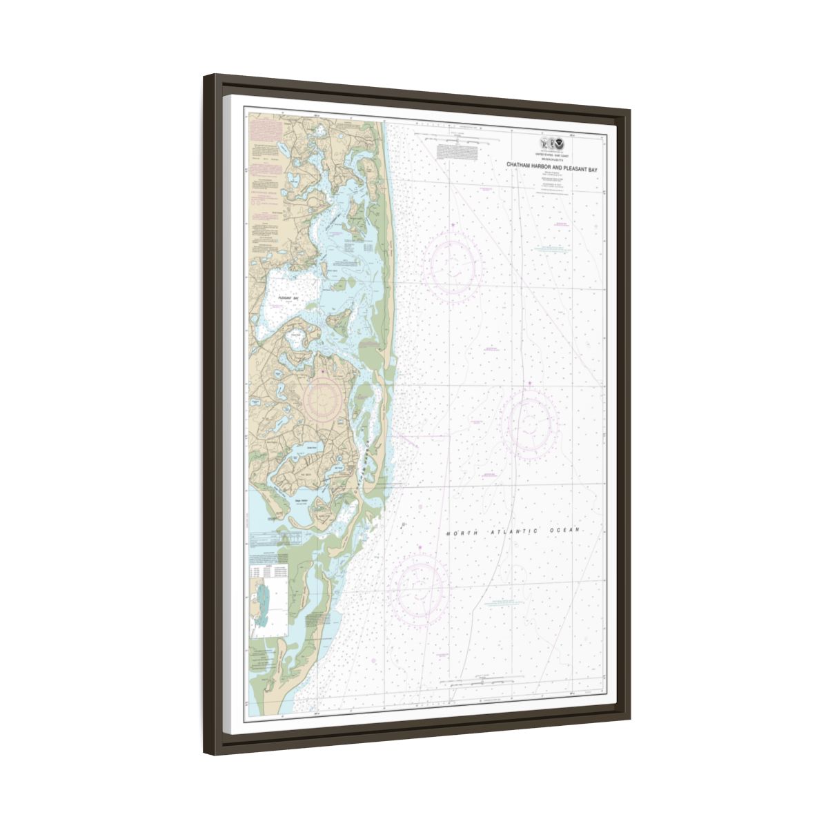 Chart 13248 Chatham Harbor and Pleasant Bay - NOAA Nautical Chart Floating Frame Canvas | 24" x 32" | 30" x 40" - Espresso side