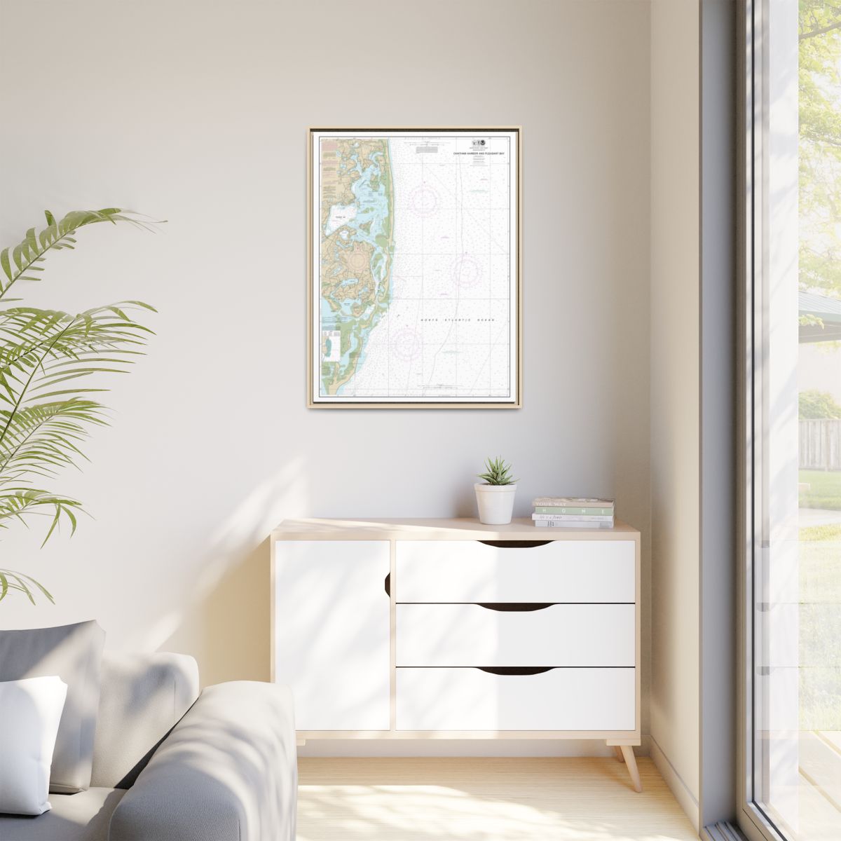 Chart 13248 Chatham Harbor and Pleasant Bay - NOAA Nautical Chart Floating Frame Canvas | 24" x 32" | 30" x 40" - Natural context-1