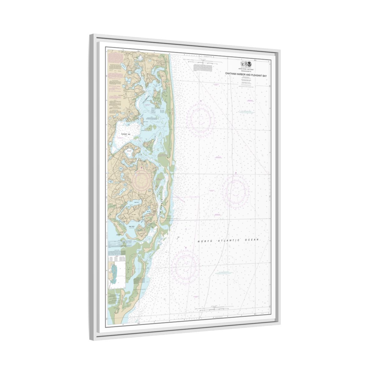 Chart 13248 Chatham Harbor and Pleasant Bay - NOAA Nautical Chart Floating Frame Canvas | 24" x 32" | 30" x 40" - White side