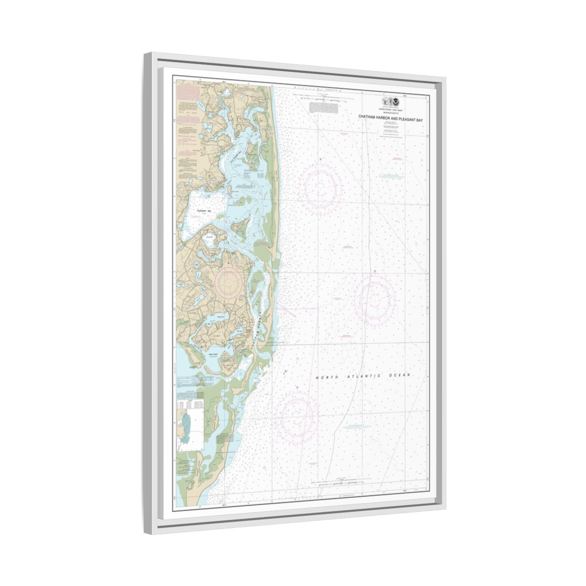 Chart 13248 Chatham Harbor and Pleasant Bay - NOAA Nautical Chart Floating Frame Canvas | 24" x 32" | 30" x 40" - White side
