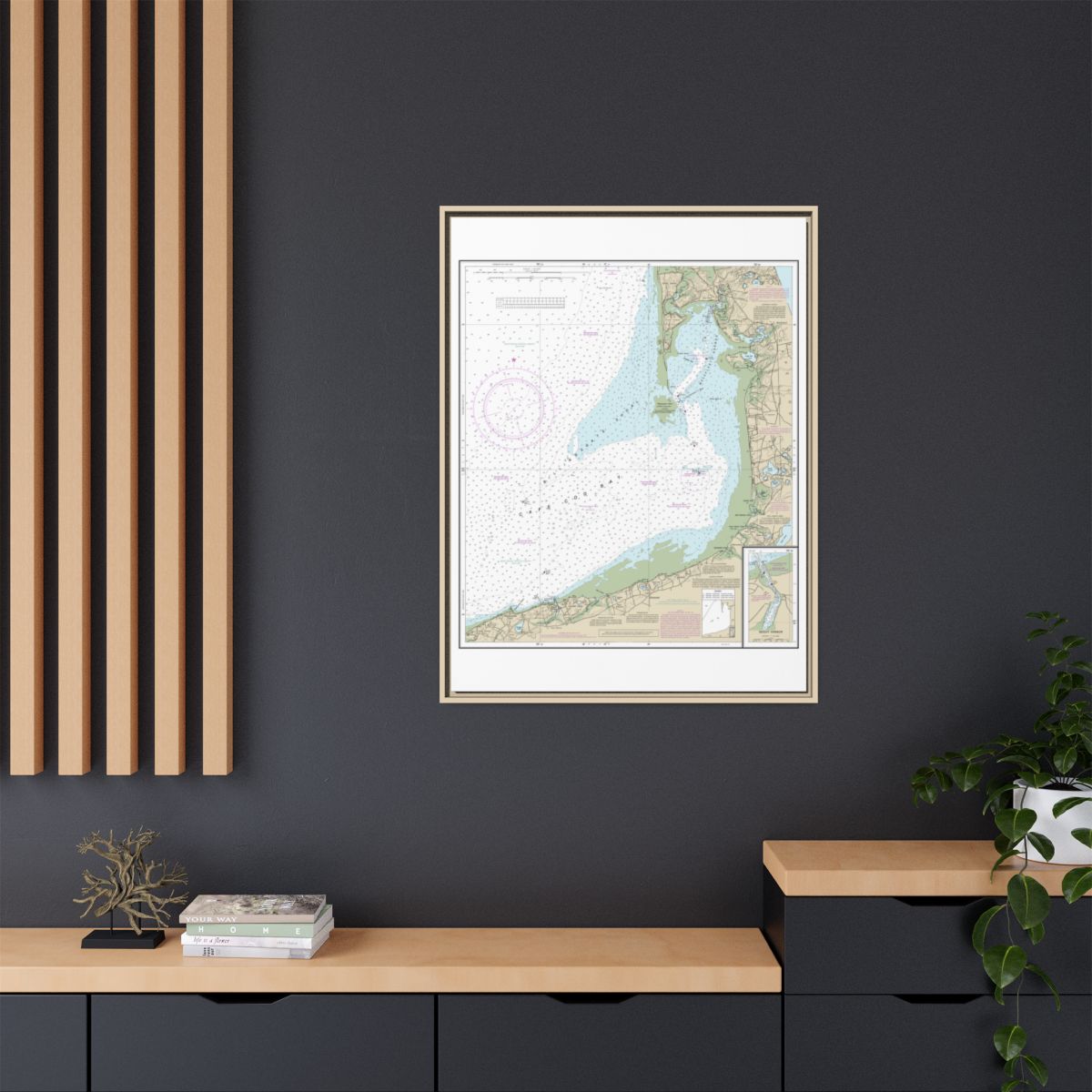 Chart 13250 Wellfleet Harbor; Sesuit Harbor - NOAA Nautical Chart Floating Frame Canvas | 24" x 32" | 30" x 40" - Natural context-2
