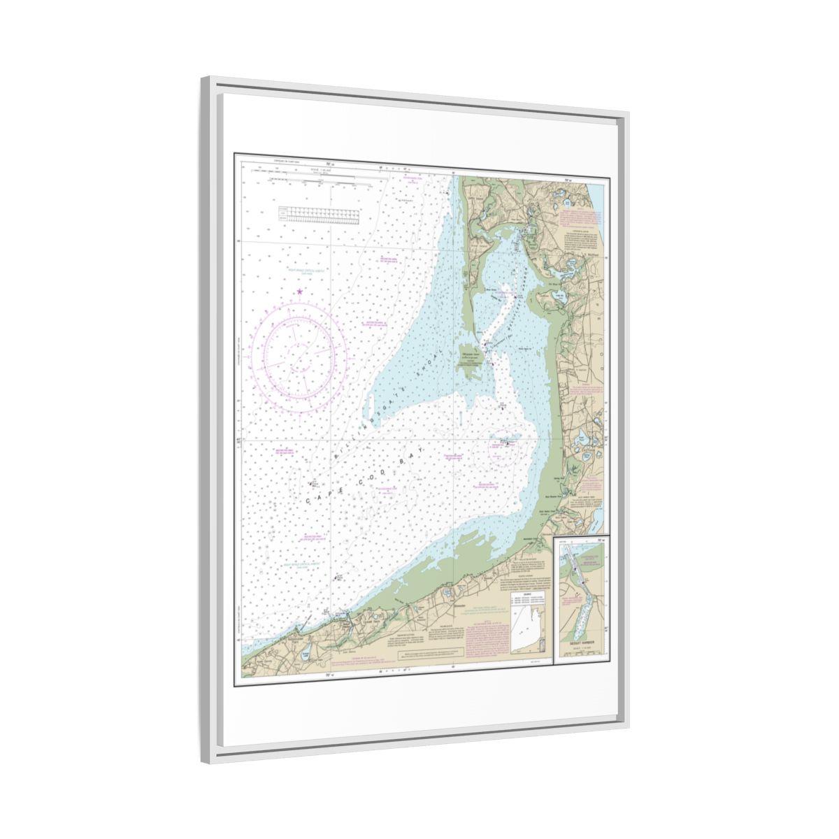 Chart 13250 Wellfleet Harbor; Sesuit Harbor - NOAA Nautical Chart Floating Frame Canvas | 24" x 32" | 30" x 40" - White side