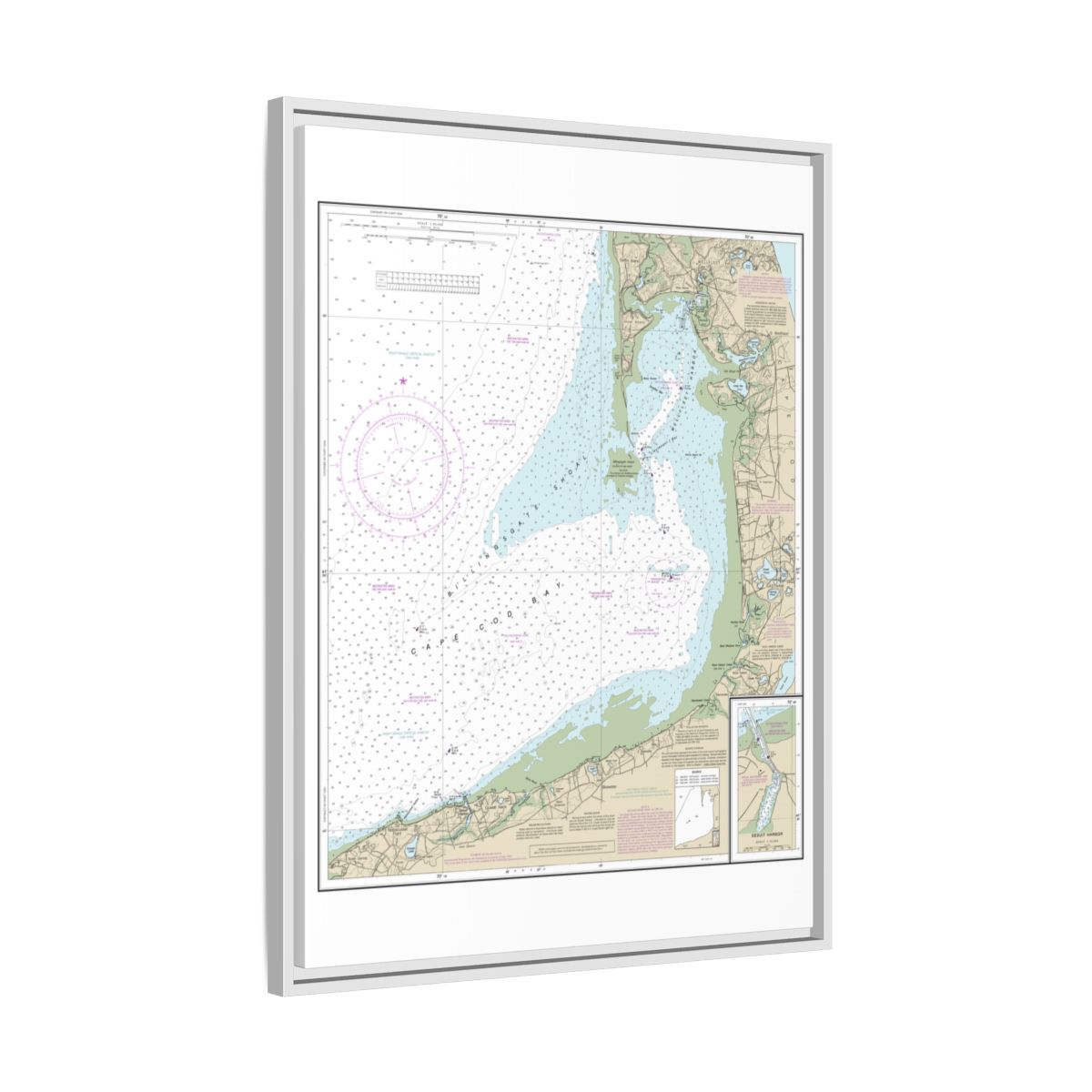 Chart 13250 Wellfleet Harbor; Sesuit Harbor - NOAA Nautical Chart Floating Frame Canvas | 24" x 32" | 30" x 40" - White side