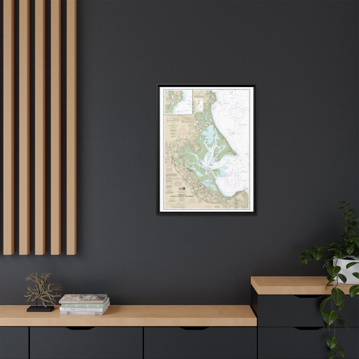 Chart 13253 Harbors of Plymouth, Kingston and Duxbury; Green Harbor - NOAA Nautical Chart Floating Frame Canvas | 24" x 32" | 30" x 40" - Black context-2