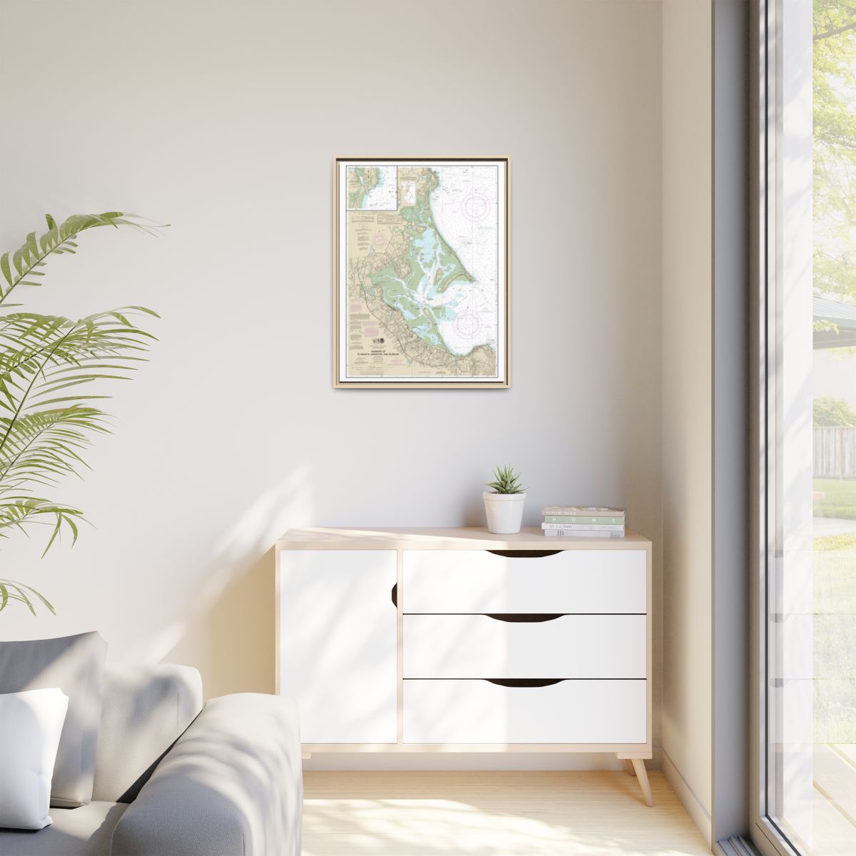 Chart 13253 Harbors of Plymouth, Kingston and Duxbury; Green Harbor - NOAA Nautical Chart Floating Frame Canvas | 24" x 32" | 30" x 40" - Natural context-1
