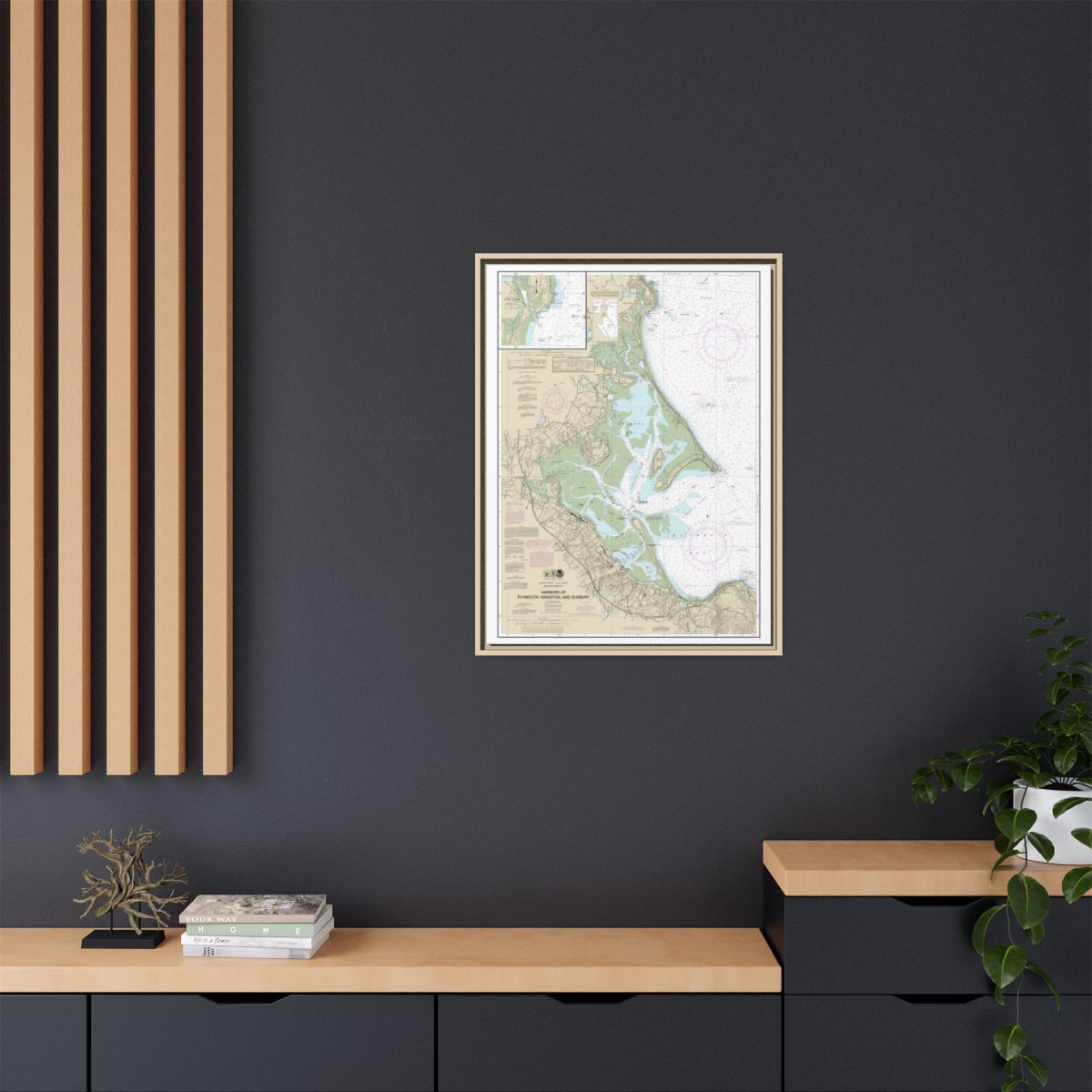 Chart 13253 Harbors of Plymouth, Kingston and Duxbury; Green Harbor - NOAA Nautical Chart Floating Frame Canvas | 24" x 32" | 30" x 40" - Natural context-2