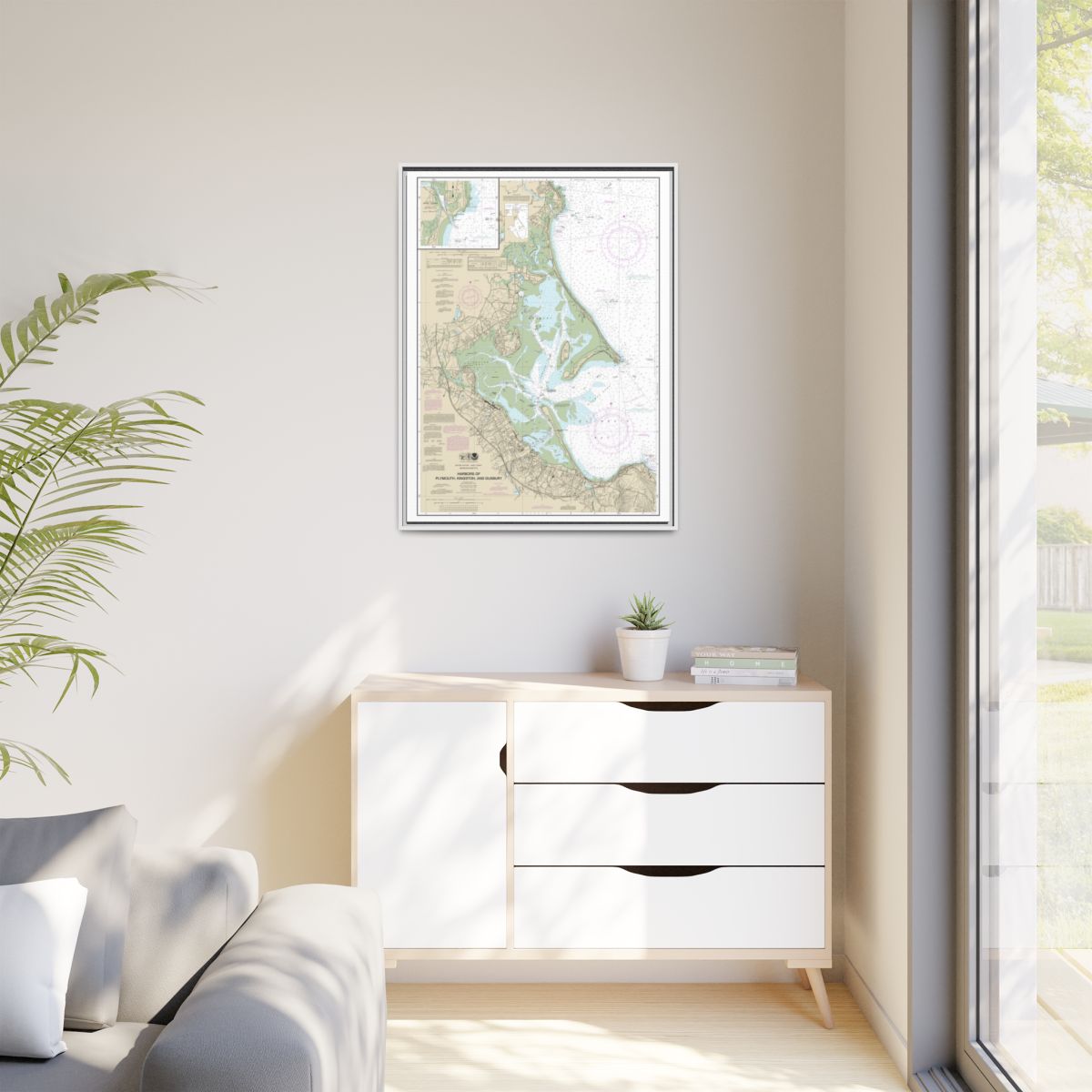 Chart 13253 Harbors of Plymouth, Kingston and Duxbury; Green Harbor - NOAA Nautical Chart Floating Frame Canvas | 24" x 32" | 30" x 40" - White context-1