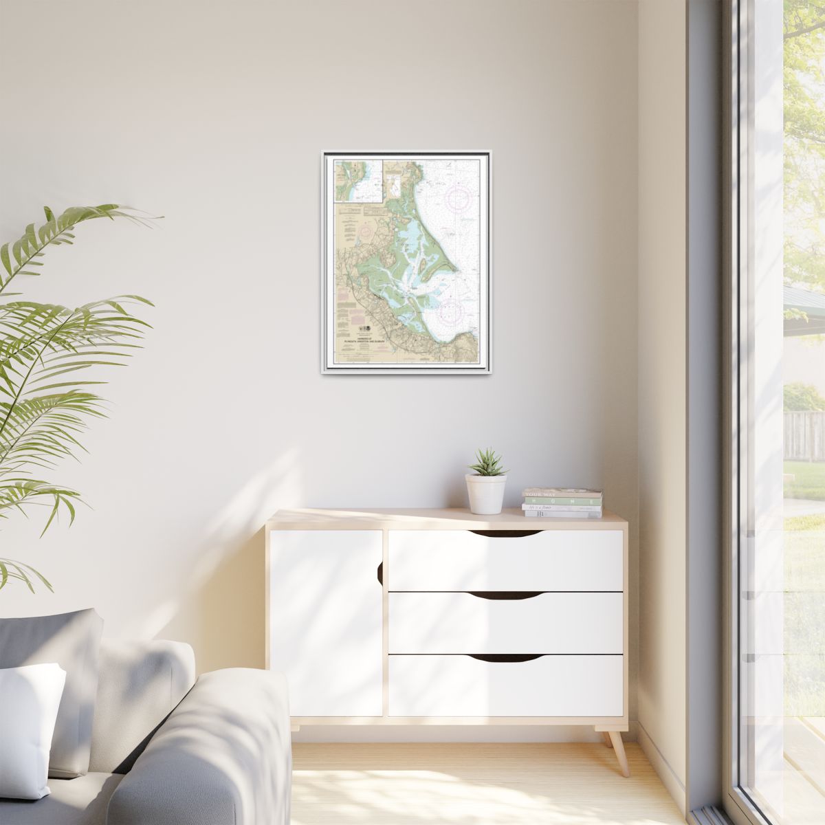 Chart 13253 Harbors of Plymouth, Kingston and Duxbury; Green Harbor - NOAA Nautical Chart Floating Frame Canvas | 24" x 32" | 30" x 40" - White context-1