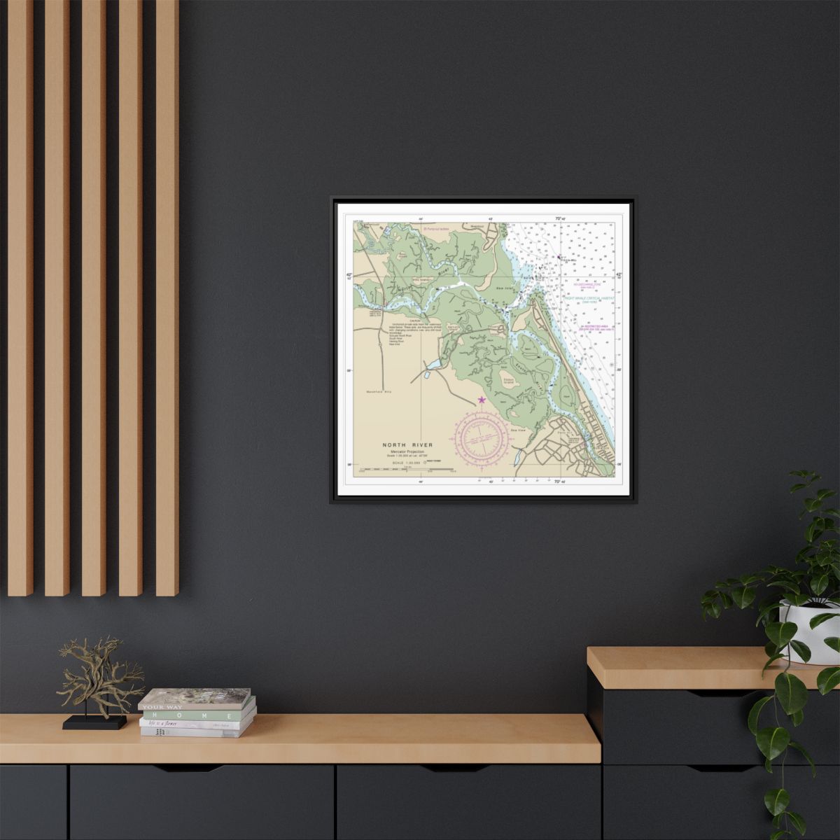 Chart 13267 Massachusetts Bay; North River - NOAA Nautical Chart Floating Frame Canvas | 32" x 32" - Black context-2