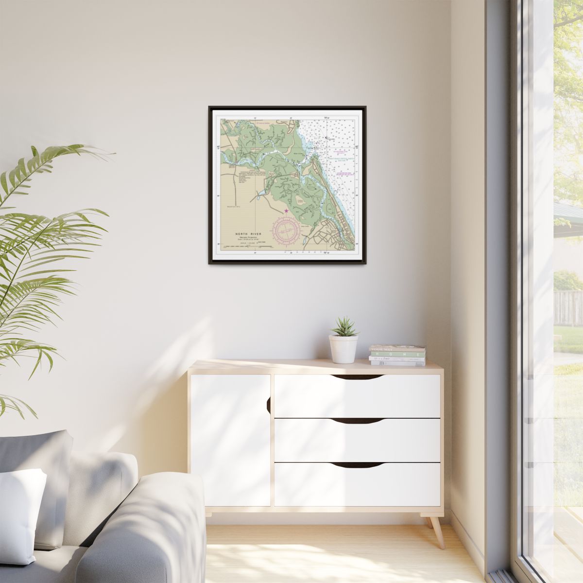 Chart 13267 Massachusetts Bay; North River - NOAA Nautical Chart Floating Frame Canvas | 32" x 32" - Espresso context-1