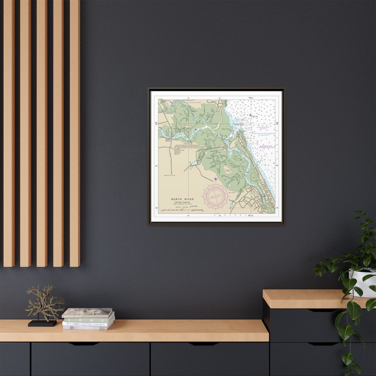 Chart 13267 Massachusetts Bay; North River - NOAA Nautical Chart Floating Frame Canvas | 32" x 32" - Espresso context-2
