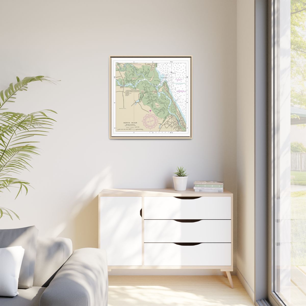 Chart 13267 Massachusetts Bay; North River - NOAA Nautical Chart Floating Frame Canvas | 32" x 32" - Natural context-1