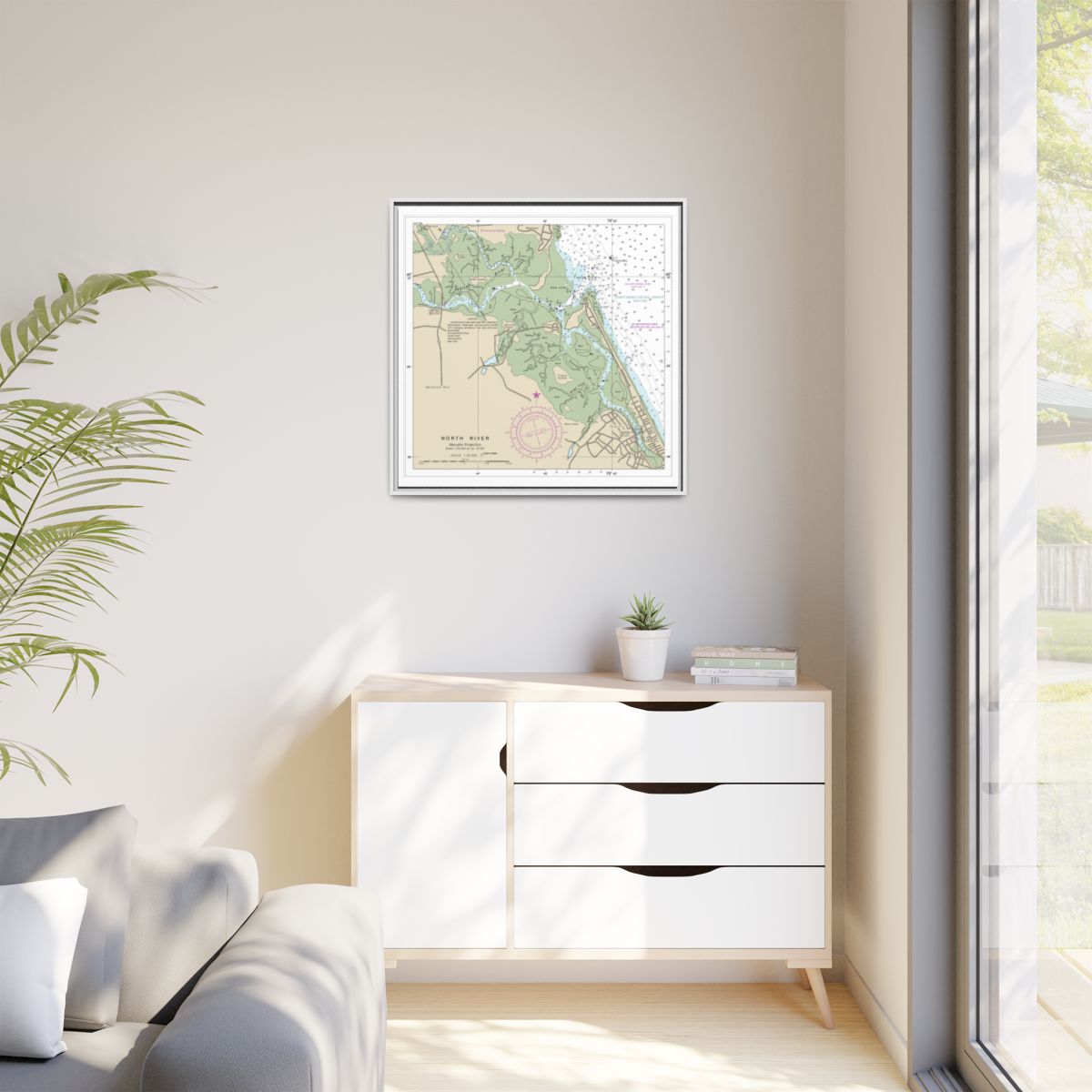 Chart 13267 Massachusetts Bay; North River - NOAA Nautical Chart Floating Frame Canvas | 32" x 32" - White context-1
