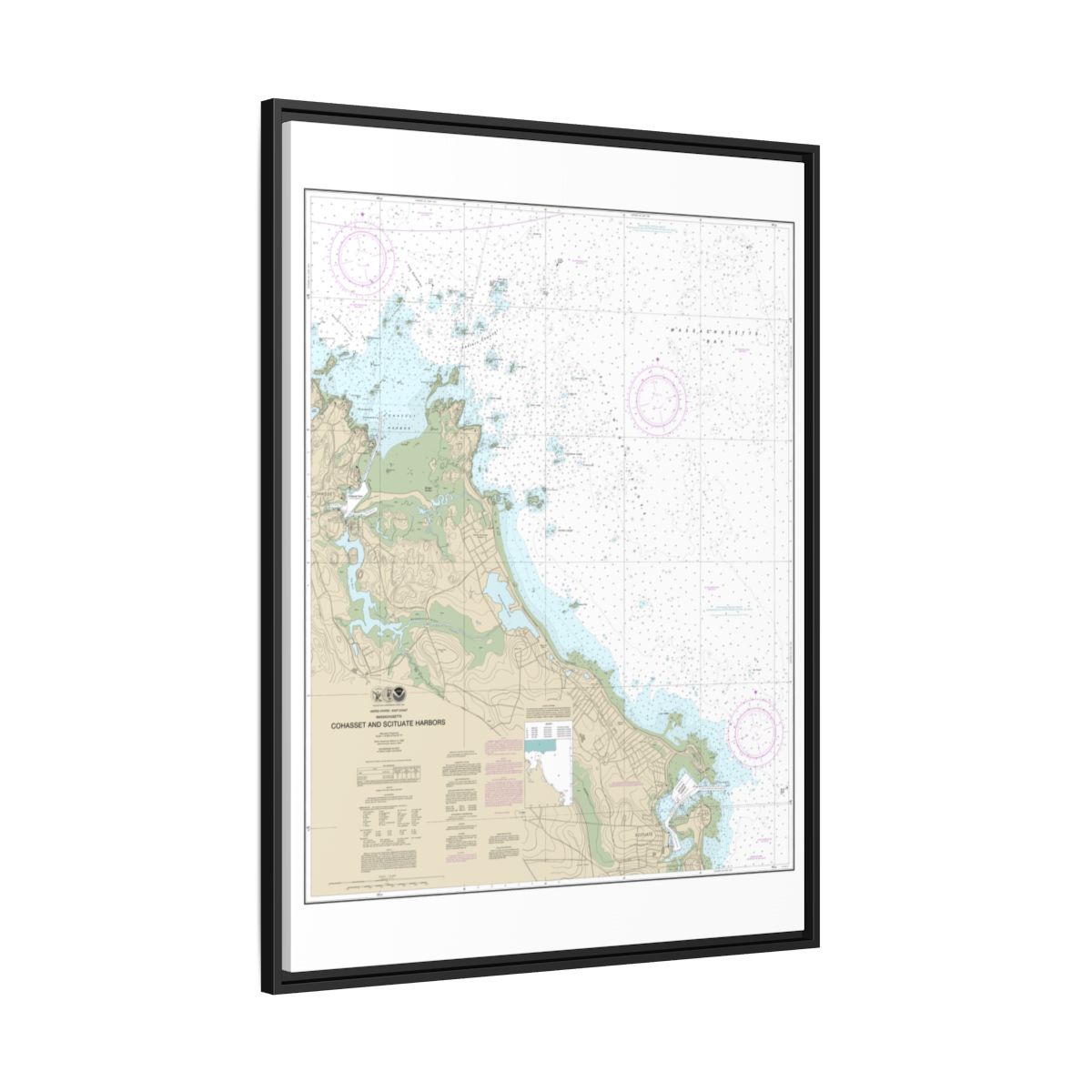 Chart 13269 Cohasset and Scituate Harbors - NOAA Nautical Chart Floating Frame Canvas | 24" x 32" | 30" x 40" - Black side