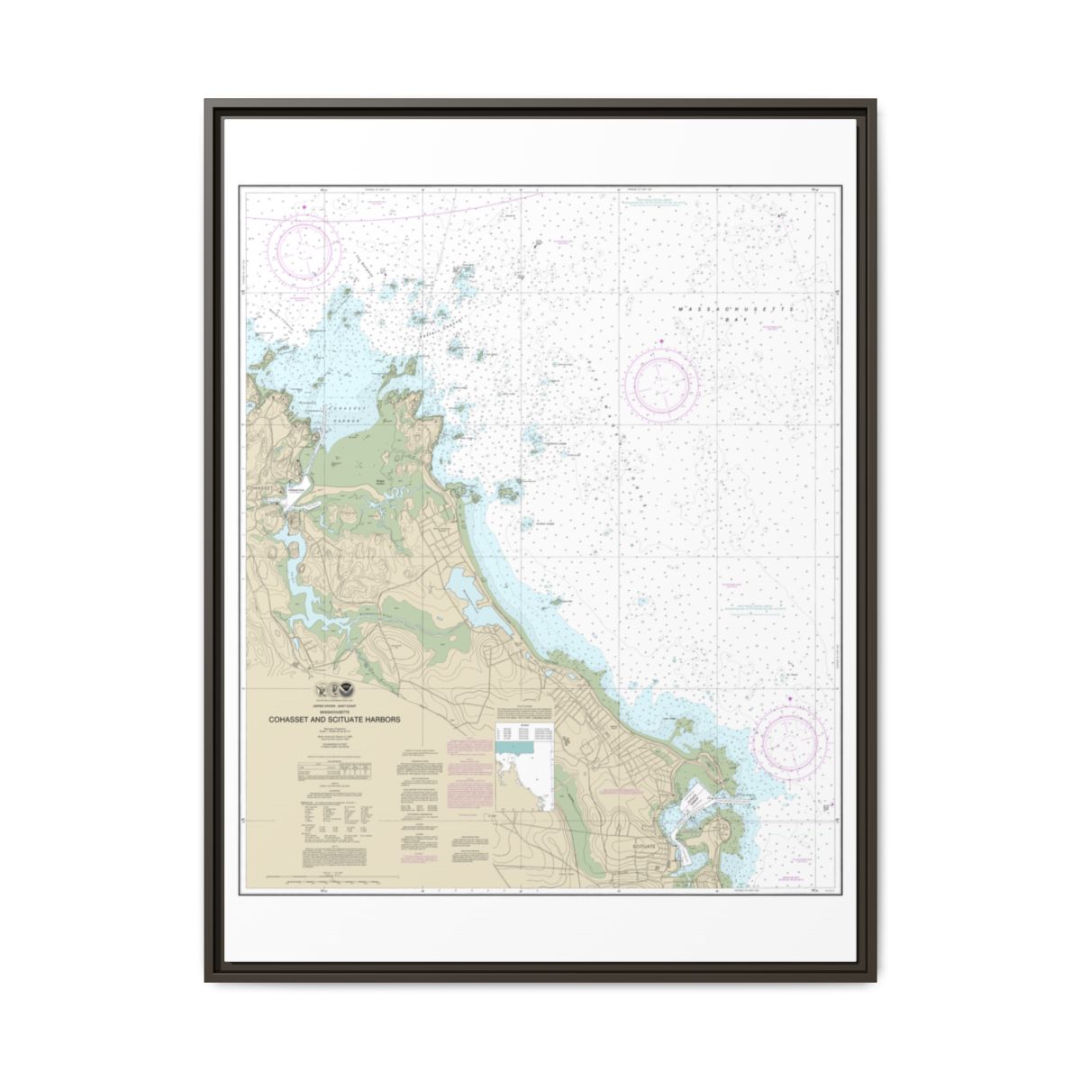 Chart 13269 Cohasset and Scituate Harbors - NOAA Nautical Chart Floating Frame Canvas | 24" x 32" | 30" x 40" - Espresso front