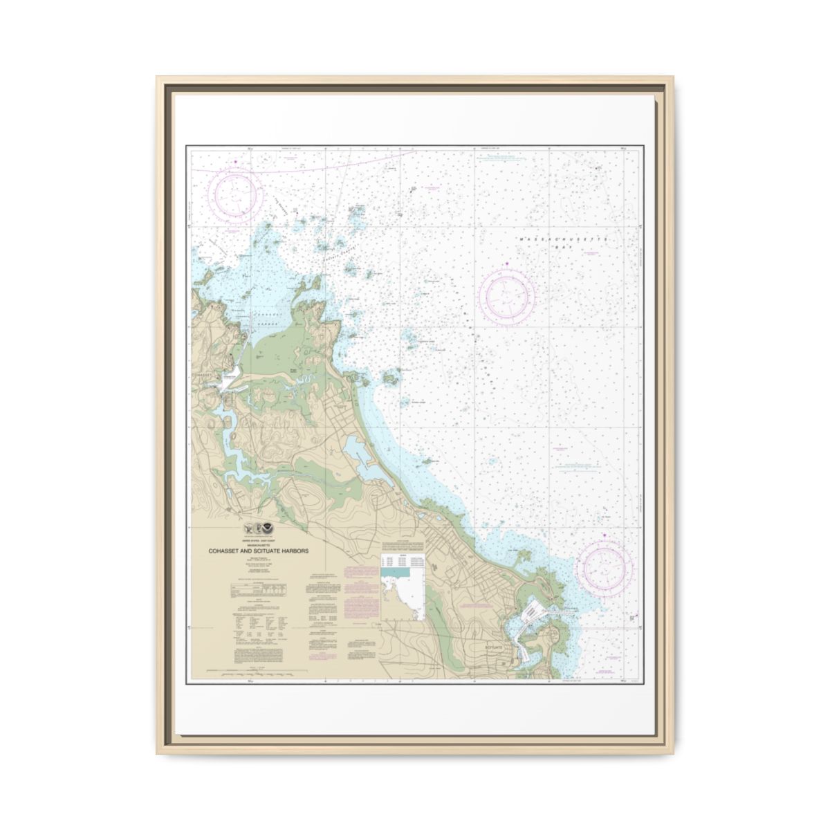 Chart 13269 Cohasset and Scituate Harbors - NOAA Nautical Chart Floating Frame Canvas | 24" x 32" | 30" x 40" - Natural front
