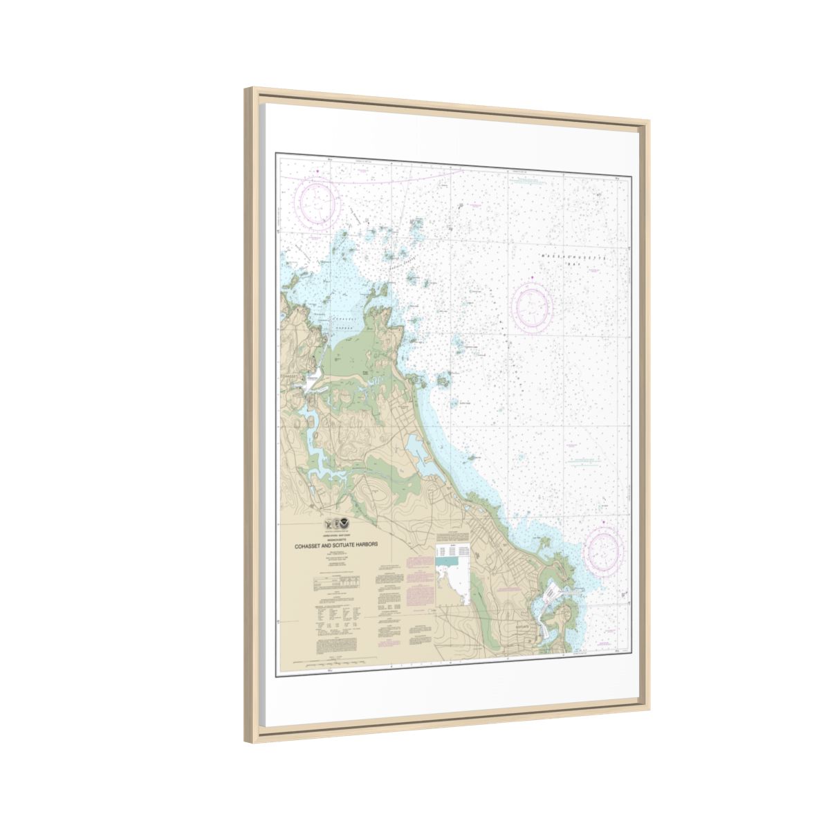 Chart 13269 Cohasset and Scituate Harbors - NOAA Nautical Chart Floating Frame Canvas | 24" x 32" | 30" x 40" - Natural side