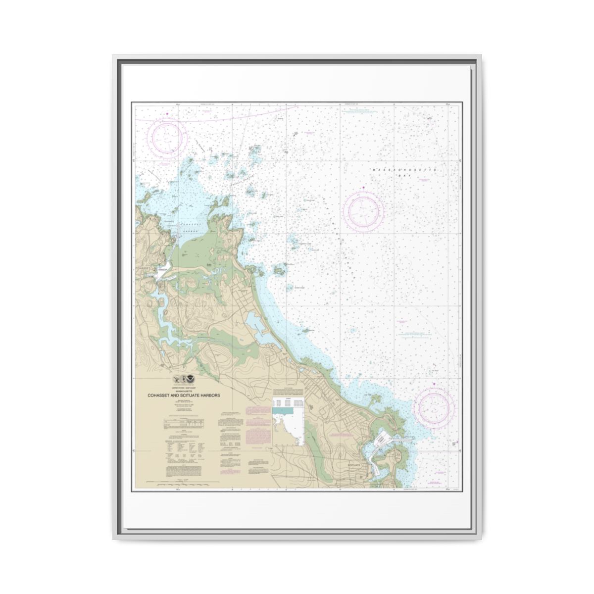 Chart 13269 Cohasset and Scituate Harbors - NOAA Nautical Chart Floating Frame Canvas | 24" x 32" | 30" x 40" - White front