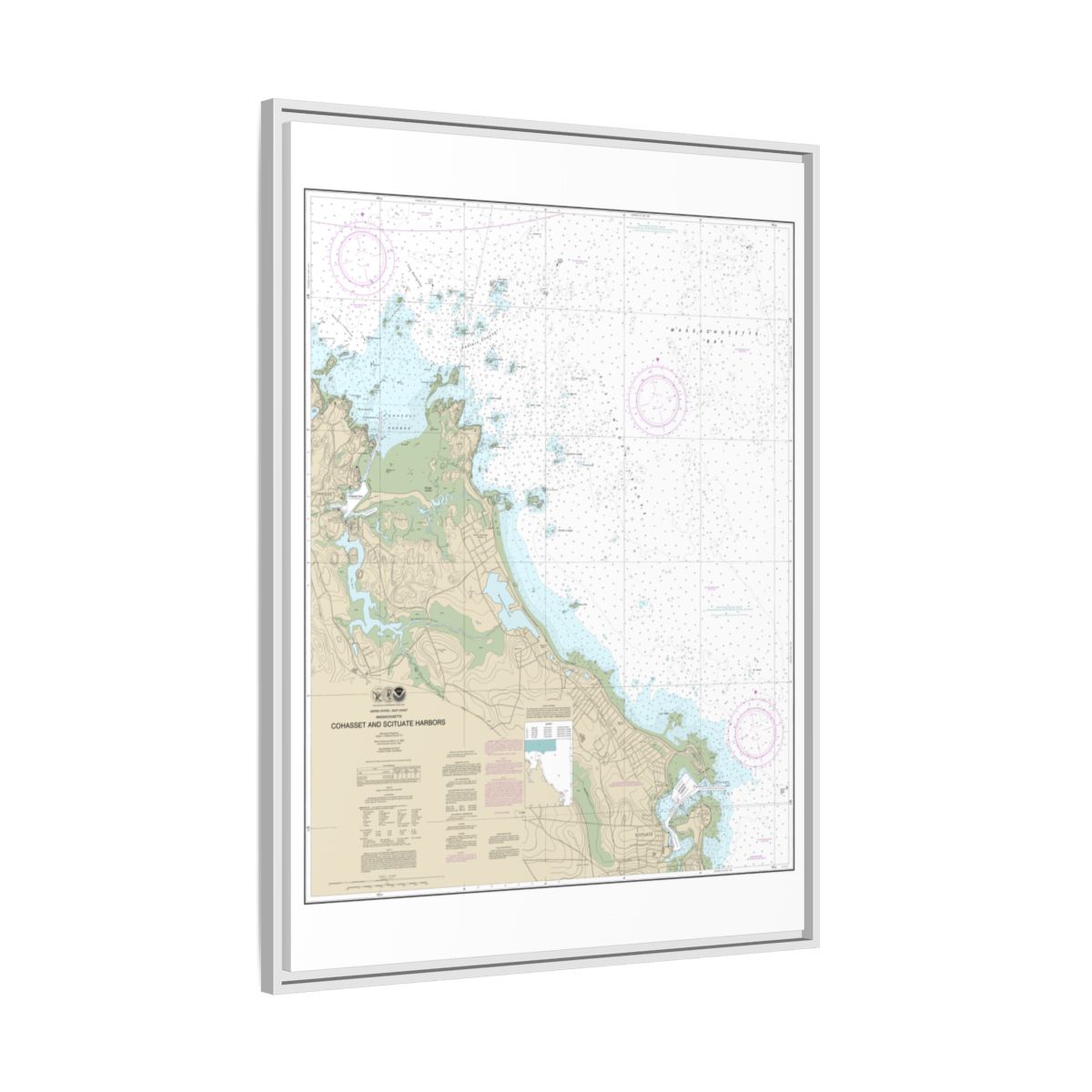 Chart 13269 Cohasset and Scituate Harbors - NOAA Nautical Chart Floating Frame Canvas | 24" x 32" | 30" x 40" - White side