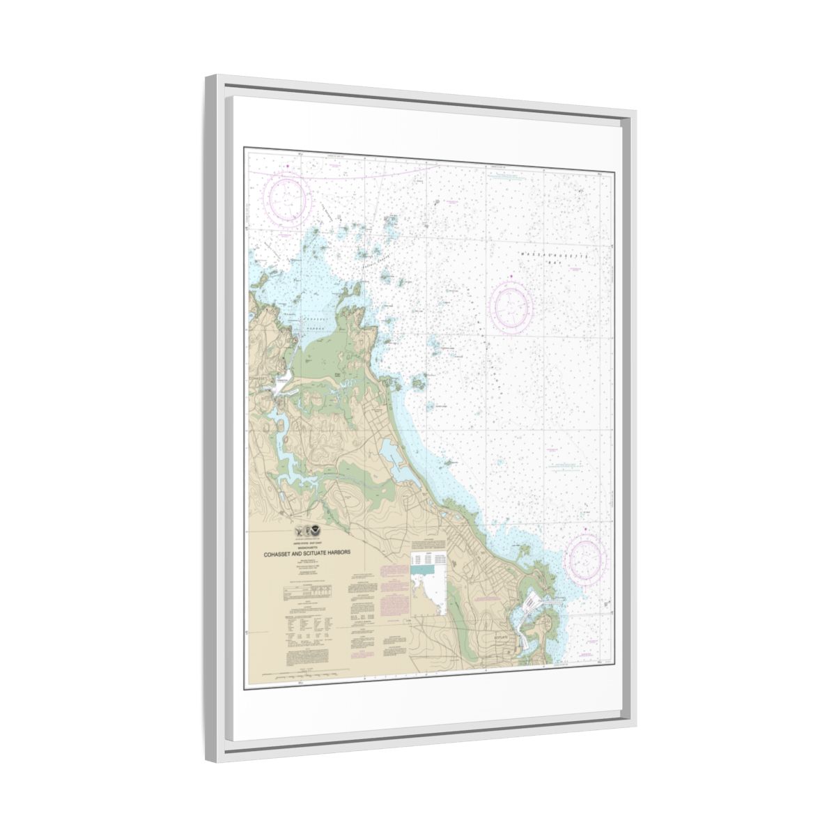 Chart 13269 Cohasset and Scituate Harbors - NOAA Nautical Chart Floating Frame Canvas | 24" x 32" | 30" x 40" - White side