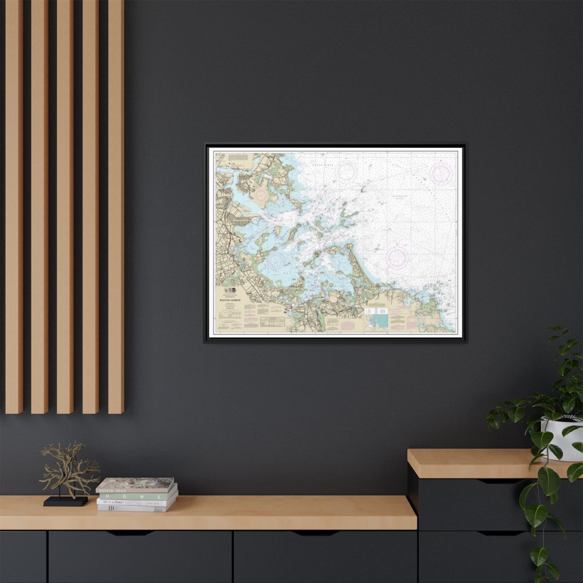 Chart 13270 Boston Harbor - NOAA Nautical Chart Floating Frame Canvas | 32" x 24" | 40" x 30" - Black context-2