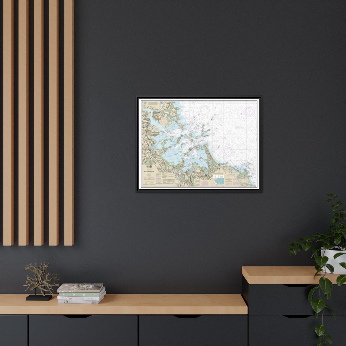 Chart 13270 Boston Harbor - NOAA Nautical Chart Floating Frame Canvas | 32" x 24" | 40" x 30" - Black context-2