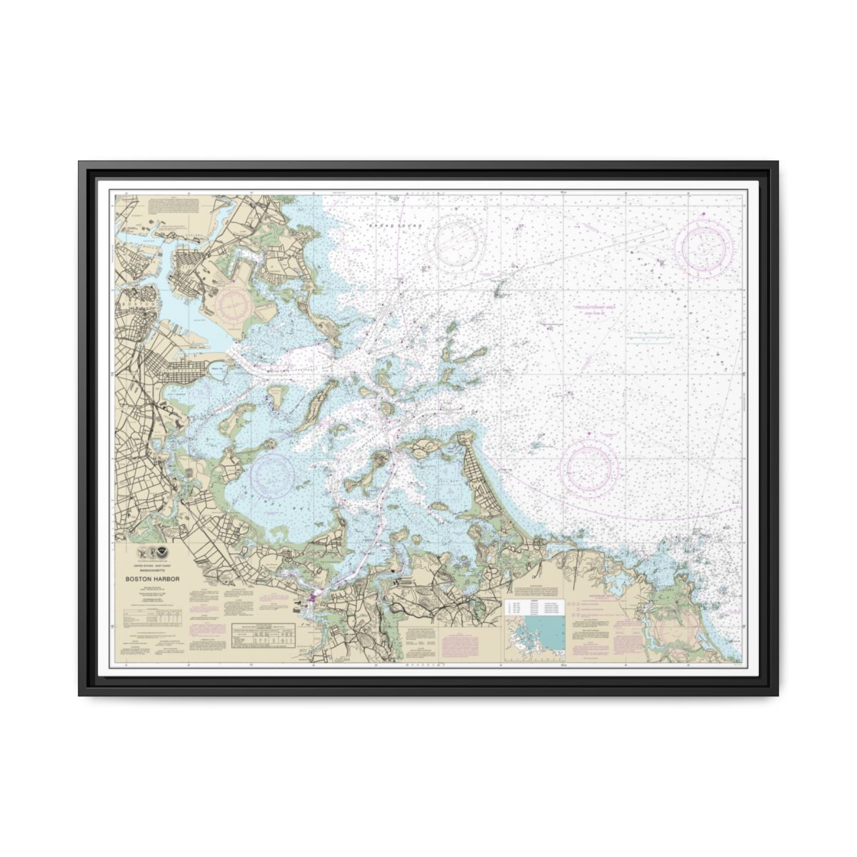 Chart 13270 Boston Harbor - NOAA Nautical Chart Floating Frame Canvas | 32" x 24" | 40" x 30" - Black front