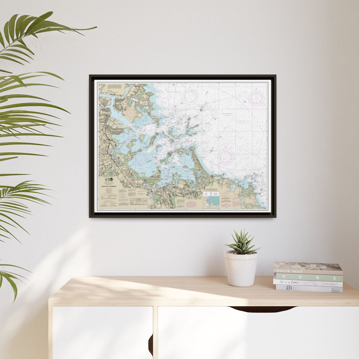 Chart 13270 Boston Harbor - NOAA Nautical Chart Floating Frame Canvas | 32" x 24" | 40" x 30" - Espresso context-1