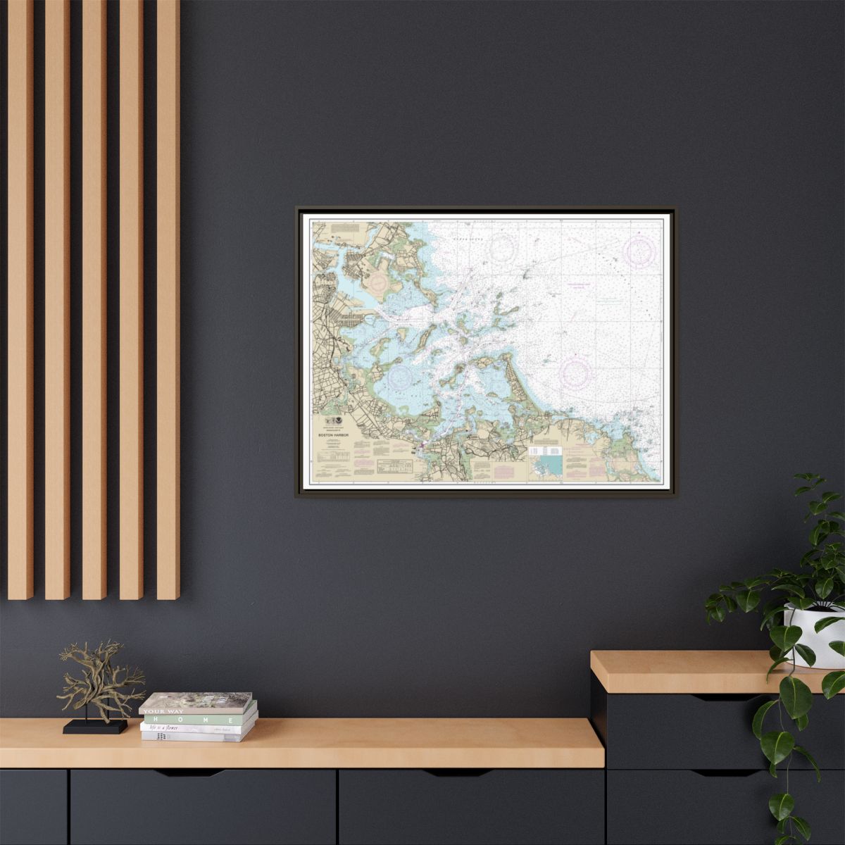 Chart 13270 Boston Harbor - NOAA Nautical Chart Floating Frame Canvas | 32" x 24" | 40" x 30" - Espresso context-2