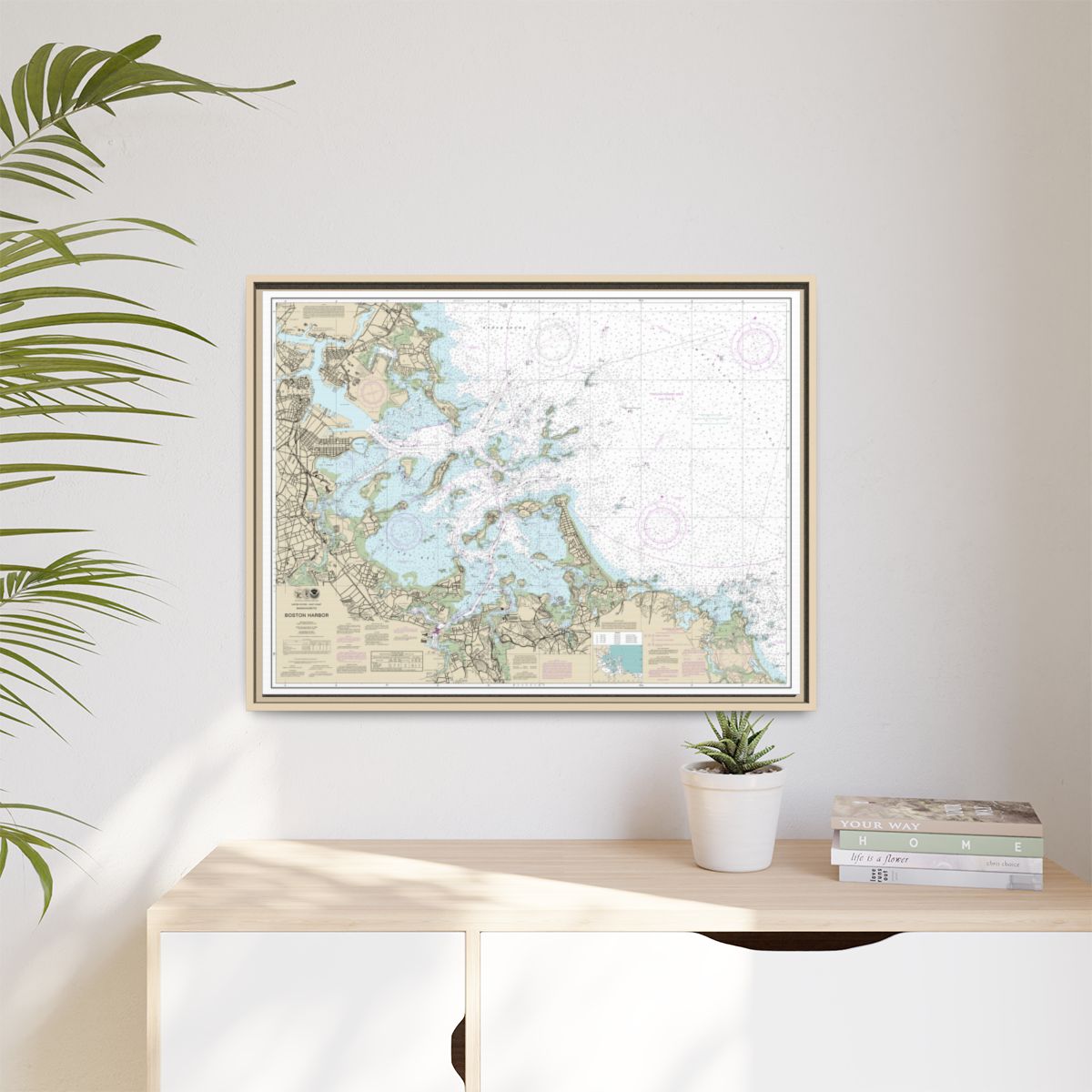 Chart 13270 Boston Harbor - NOAA Nautical Chart Floating Frame Canvas | 32" x 24" | 40" x 30" - Natural context-1