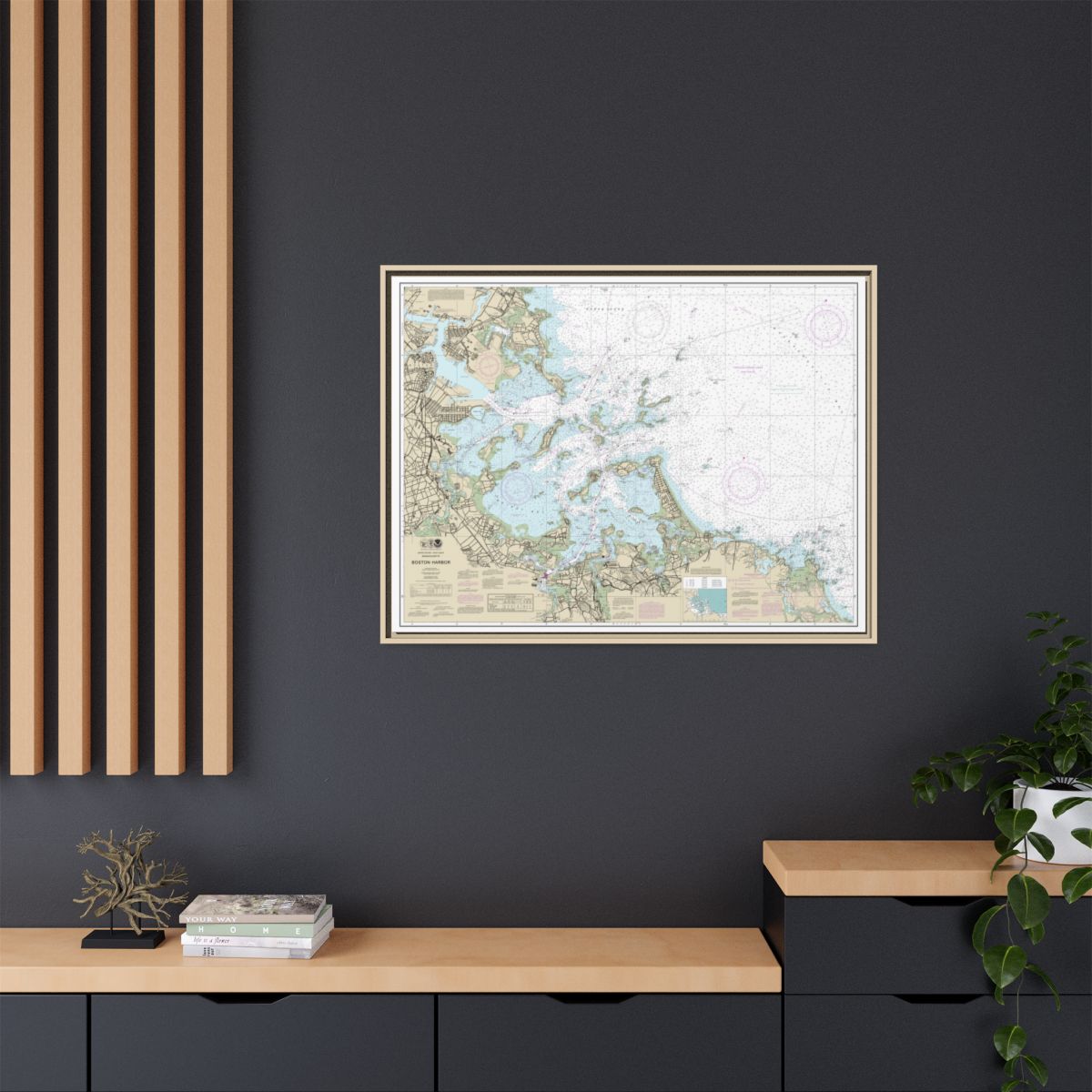 Chart 13270 Boston Harbor - NOAA Nautical Chart Floating Frame Canvas | 32" x 24" | 40" x 30" - Natural context-2
